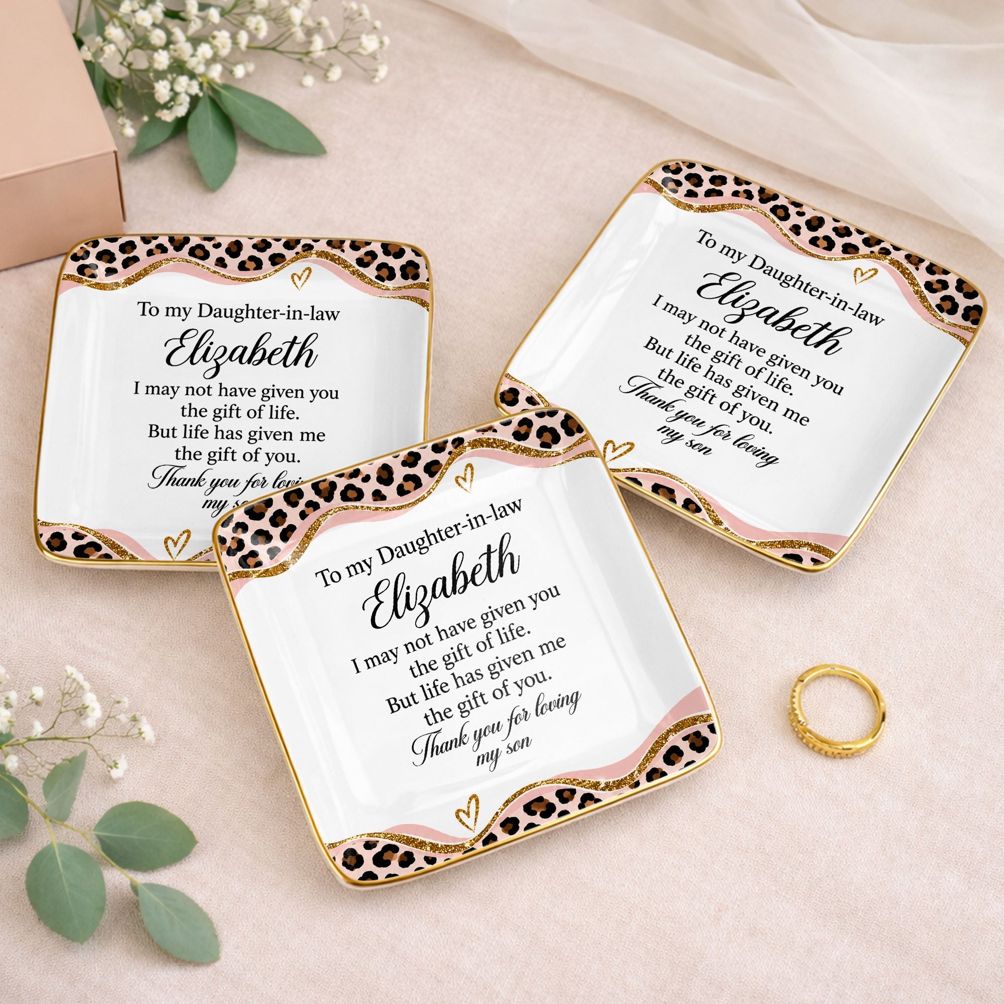 Personalized Leopard Pattern Jewelry Dish Gift for Daughter-in-Law