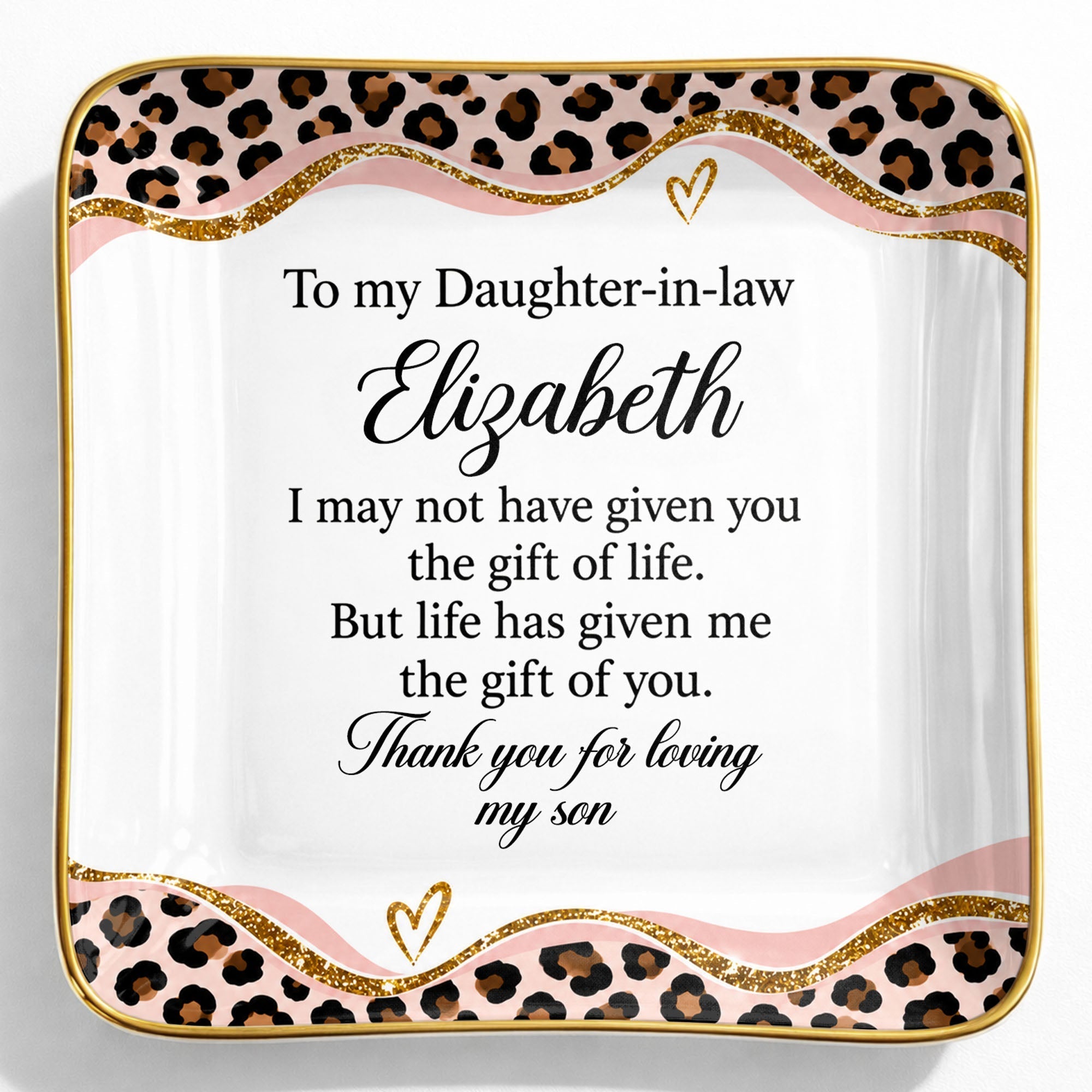 Personalized Leopard Pattern Jewelry Dish Gift for Daughter-in-Law