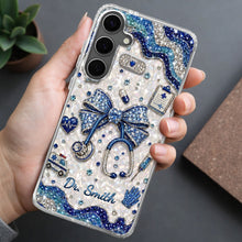 Load image into Gallery viewer, Personalized Clear Phone Case for Doctor with Blue Bow &amp; 3D Icons

