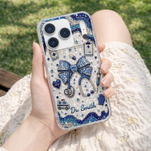 Load image into Gallery viewer, Personalized Clear Phone Case for Doctor with Blue Bow &amp; 3D Icons
