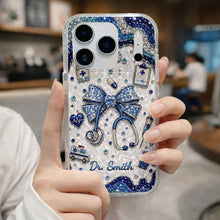Load image into Gallery viewer, Personalized Clear Phone Case for Doctor with Blue Bow &amp; 3D Icons
