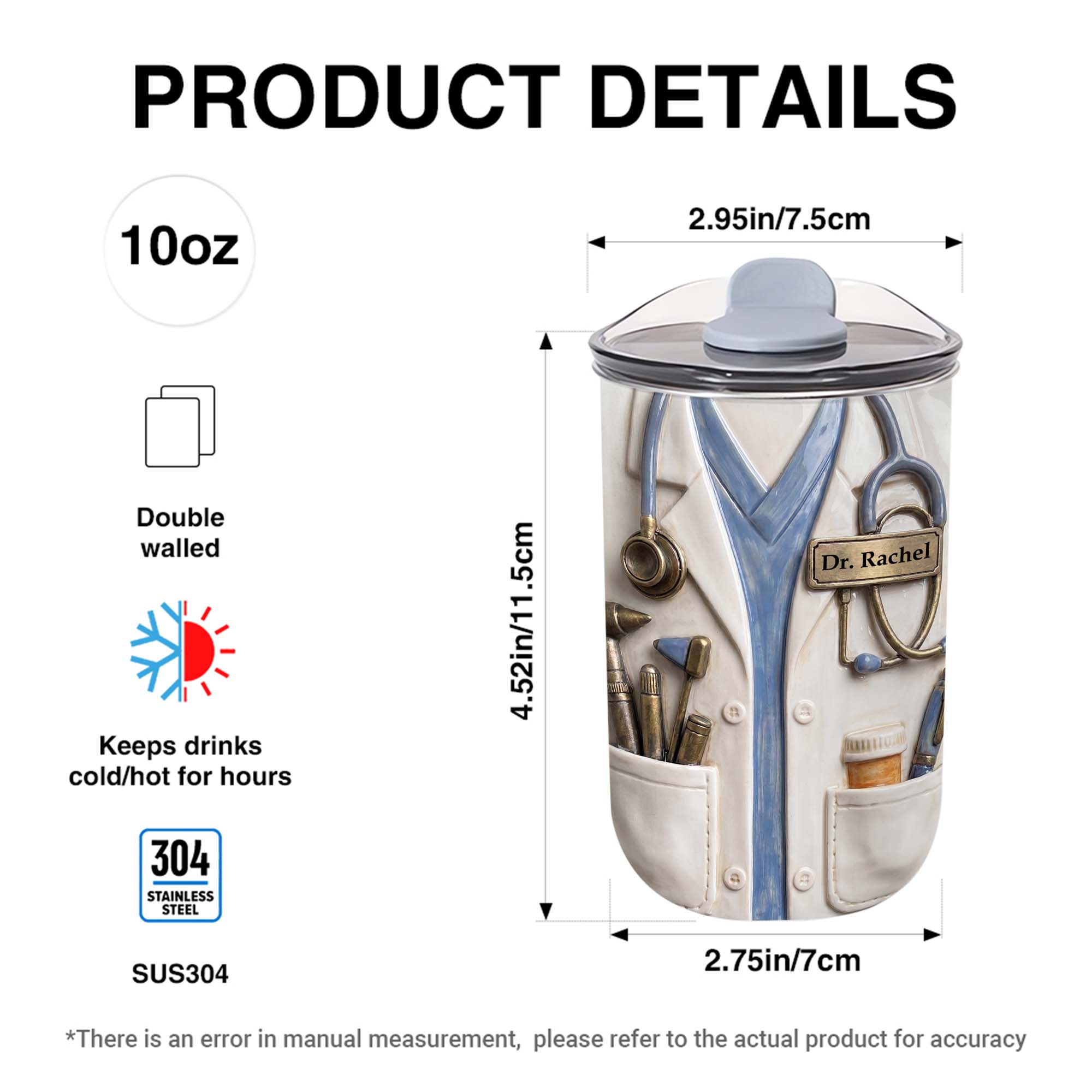 Personalized 10oz Stainless Steel Tumbler for Doctors - Custom Name Gift