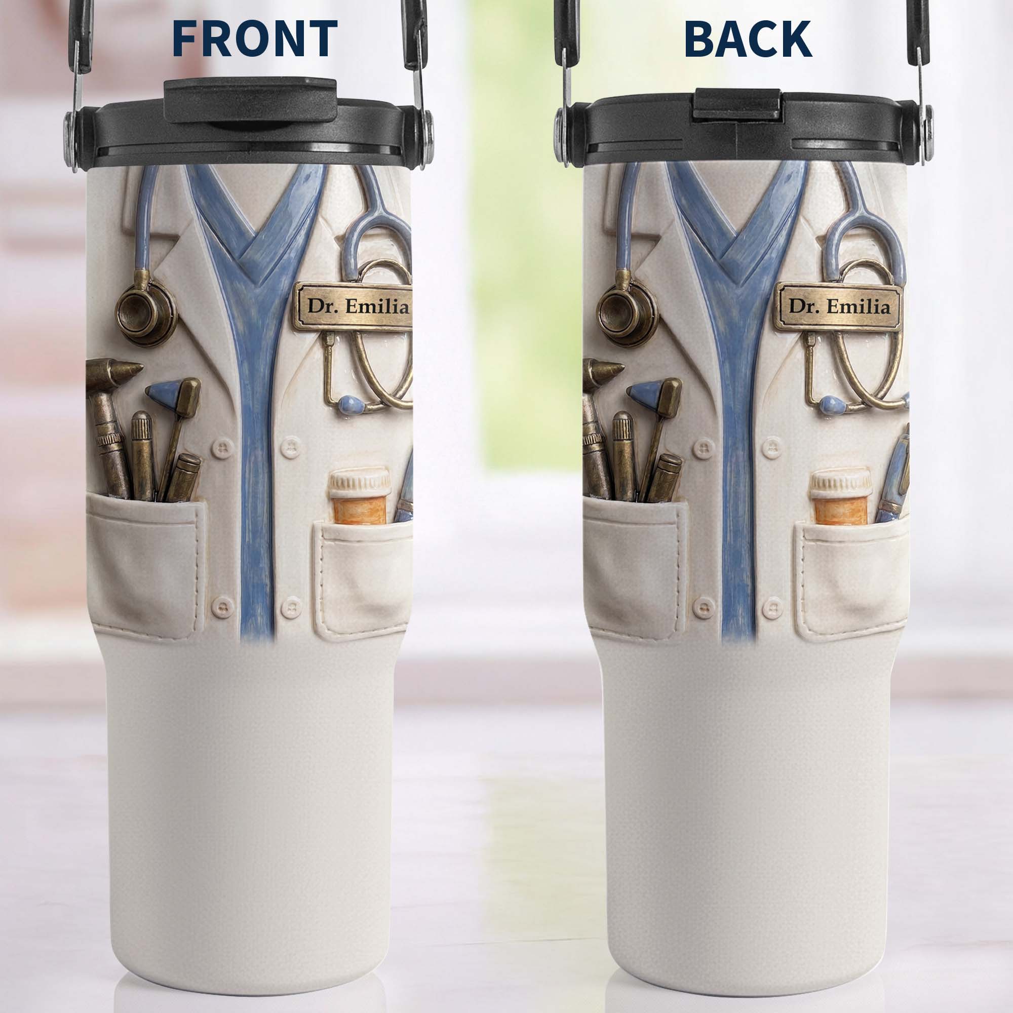 Personalized 30oz Tumbler with Handle for Doctors, Custom Name Gift