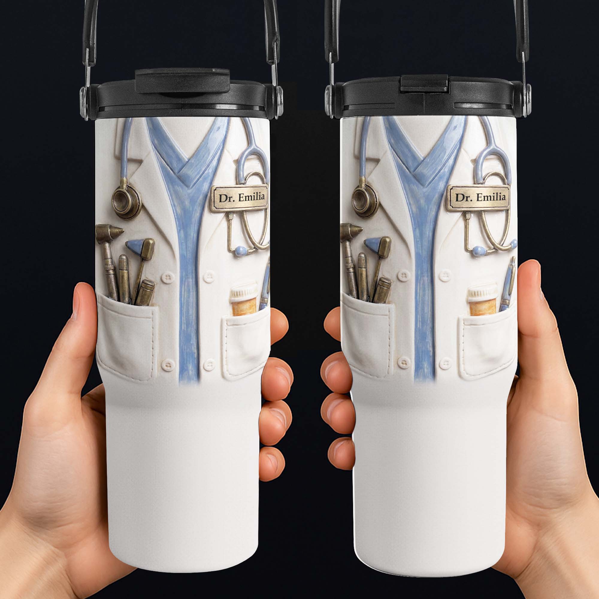 Personalized 30oz Tumbler with Handle for Doctors, Custom Name Gift