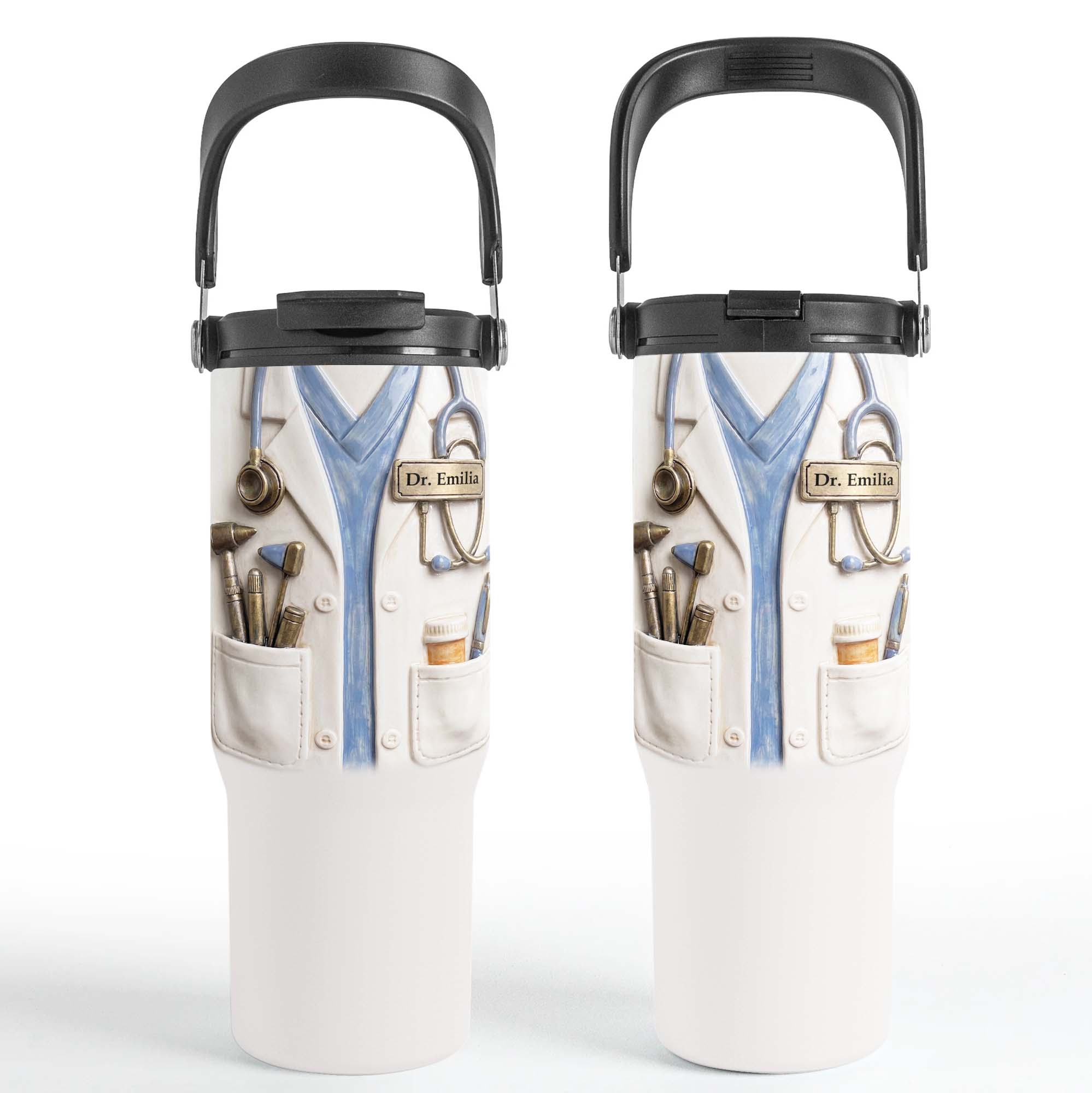 Personalized 30oz Tumbler with Handle for Doctors, Custom Name Gift