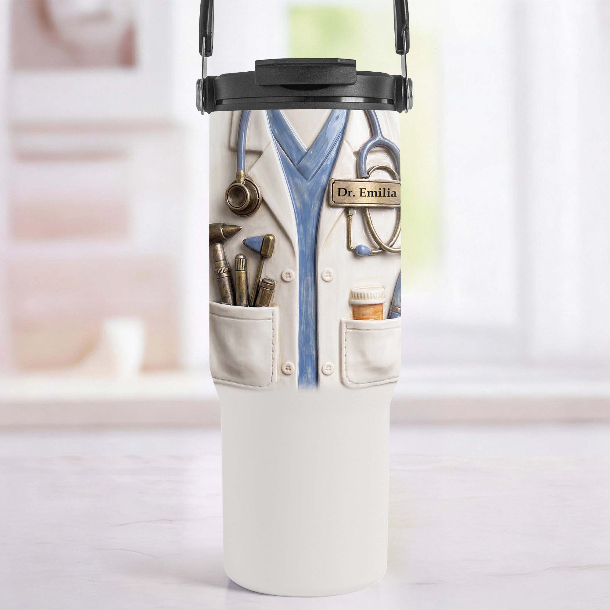 Personalized 30oz Tumbler with Handle for Doctors, Custom Name Gift