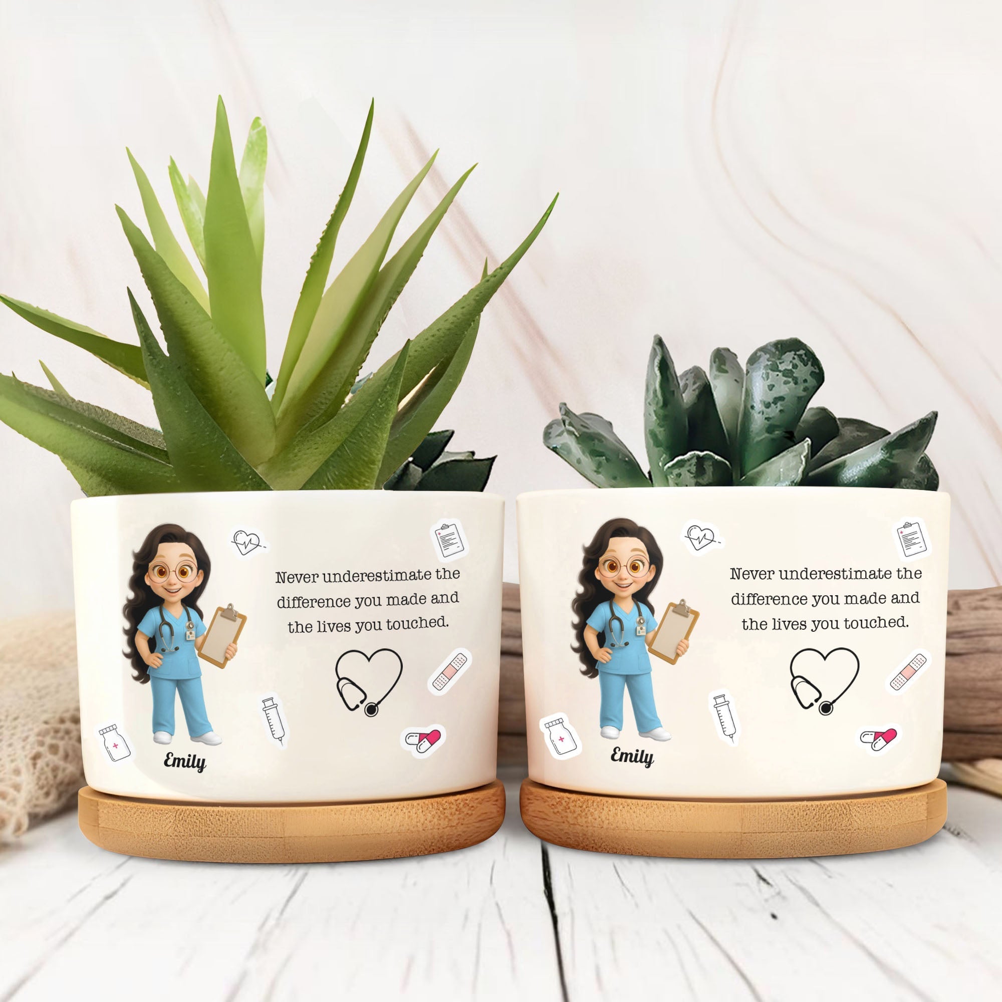 Personalized Ceramic Plant Pot for Nurse Medical Decor Gift
