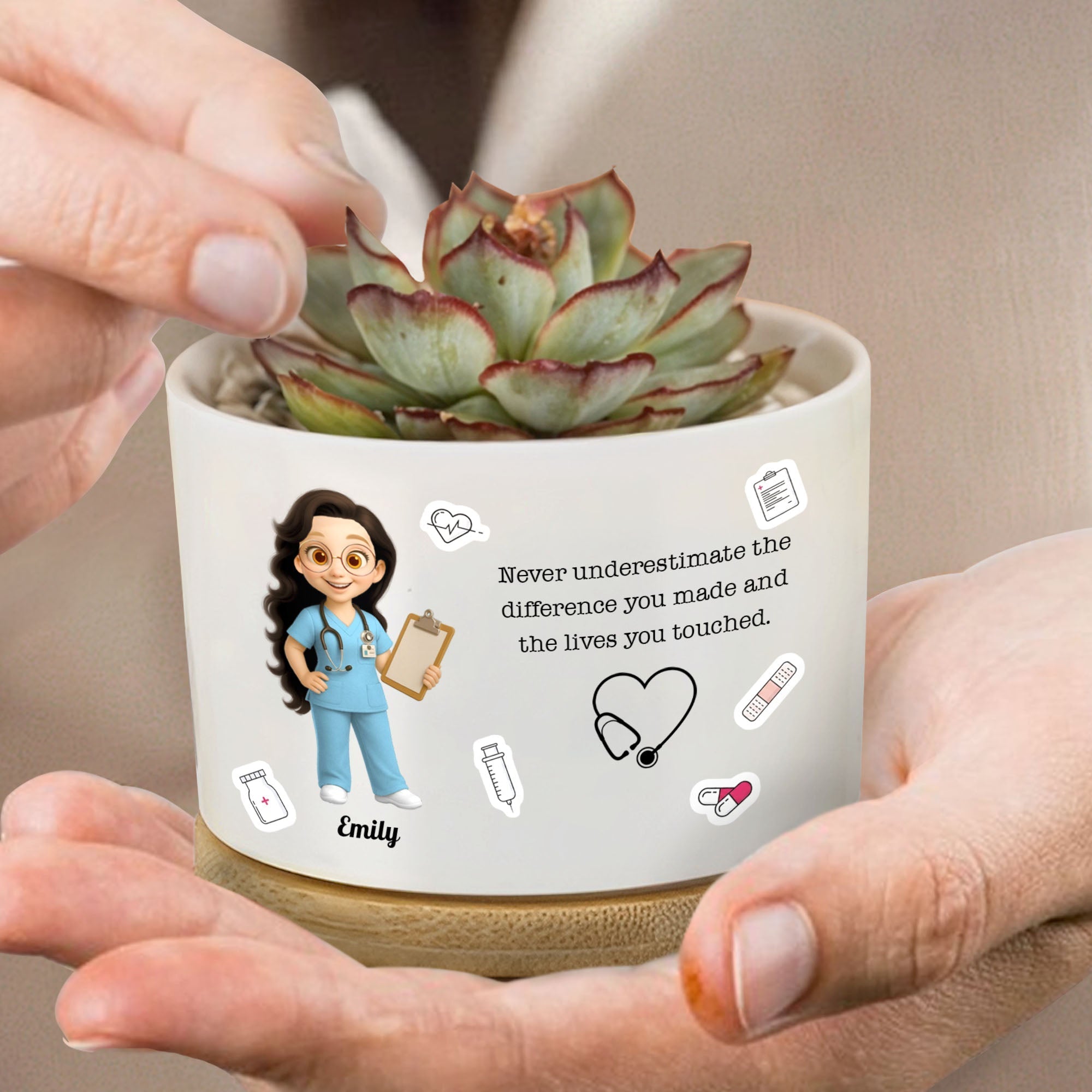 Personalized Ceramic Plant Pot for Nurse Medical Decor Gift