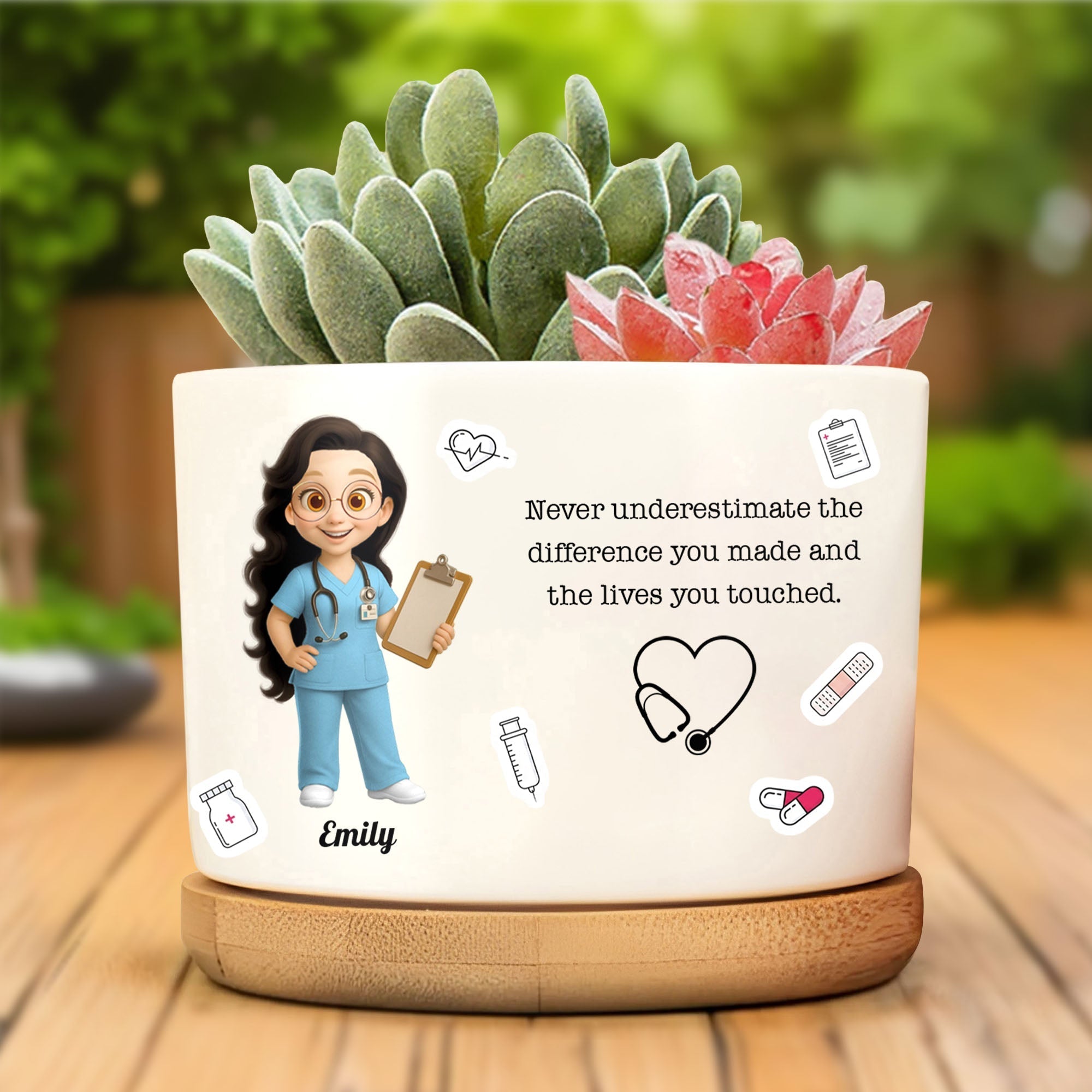 Personalized Ceramic Plant Pot for Nurse Medical Decor Gift