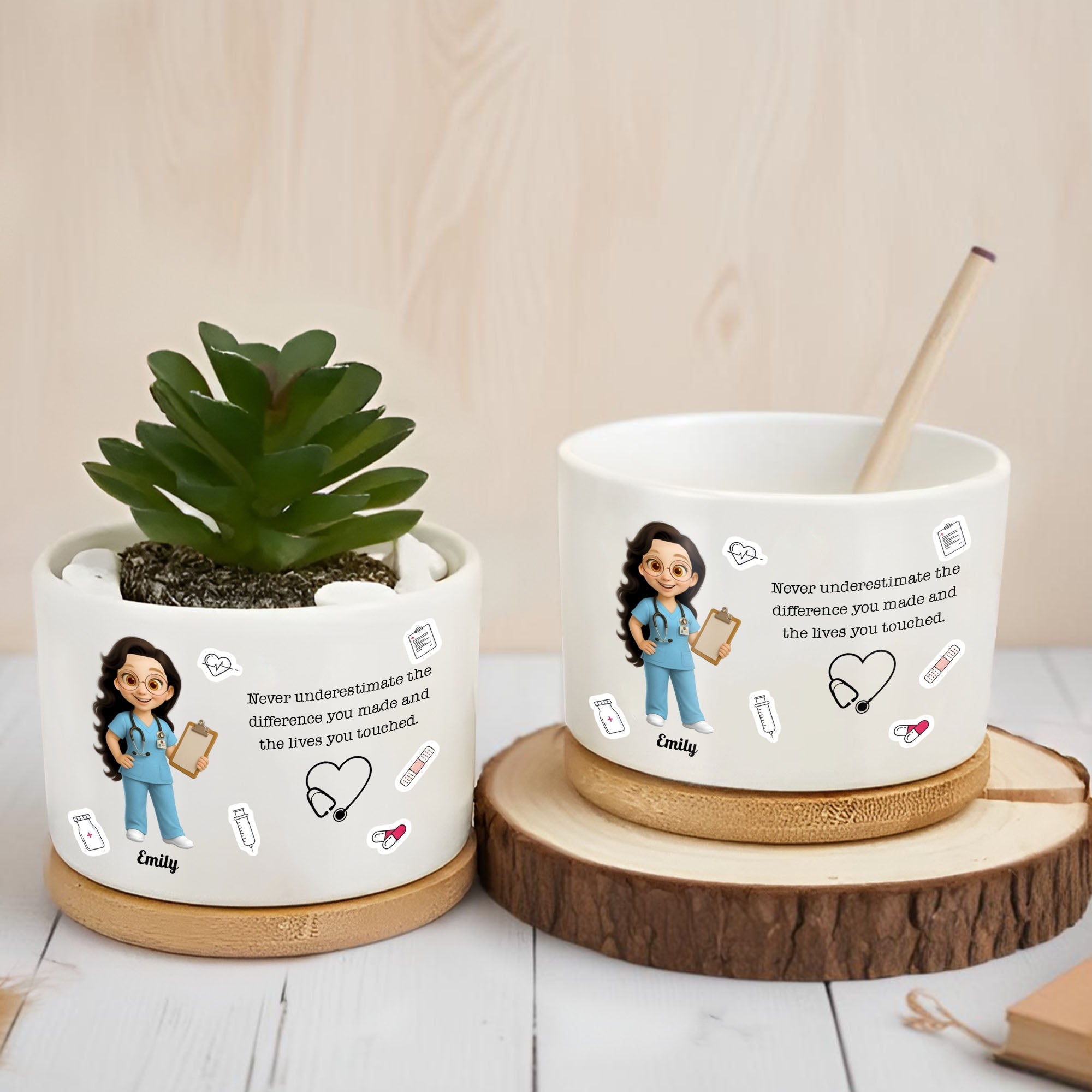 Personalized Ceramic Plant Pot for Nurse Medical Decor Gift