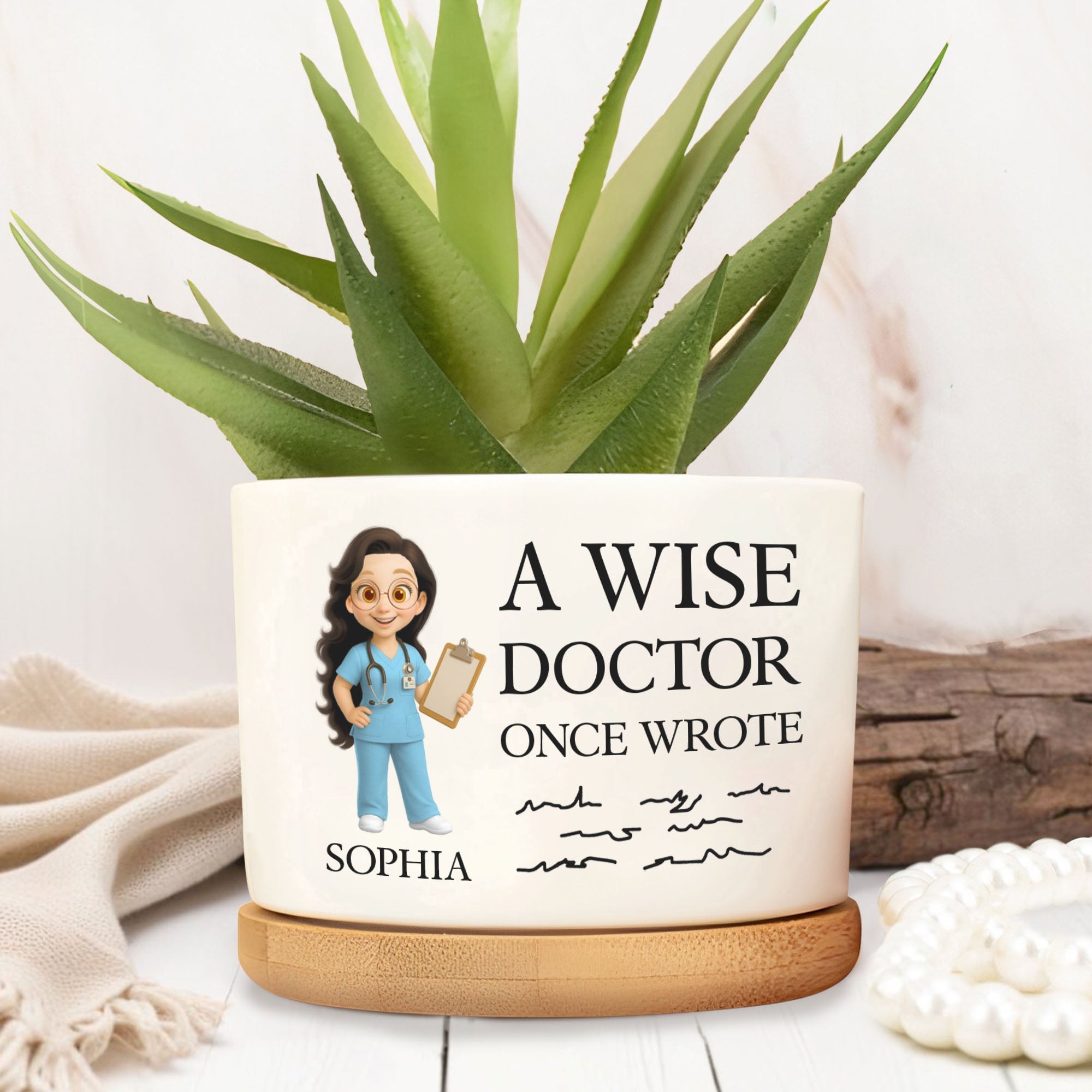 Personalized Cartoon Doctor Ceramic Plant Pot Custom Gift for Doctor