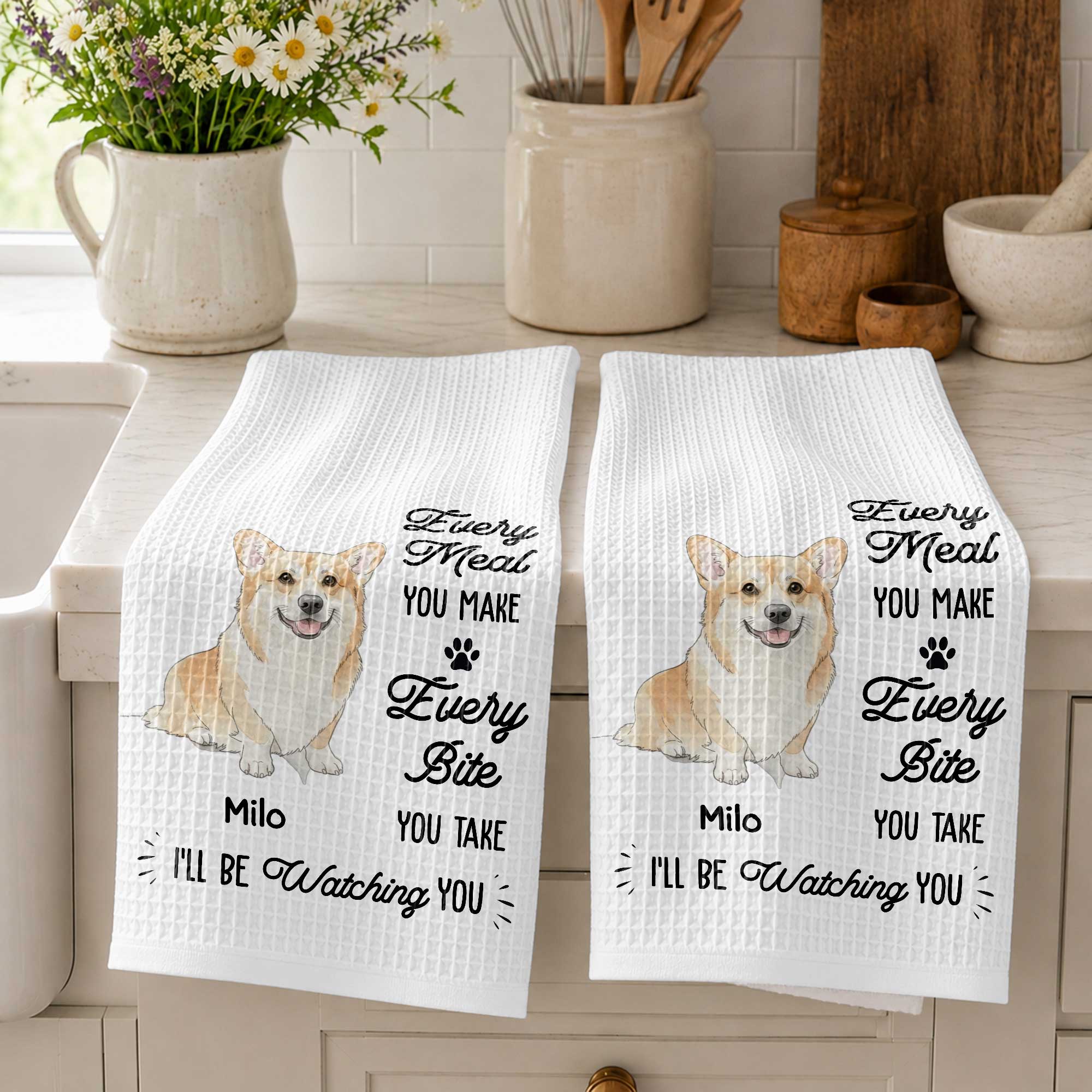 Personalized Corgi Dog Kitchen Towel Custom Gift for Dog Mom