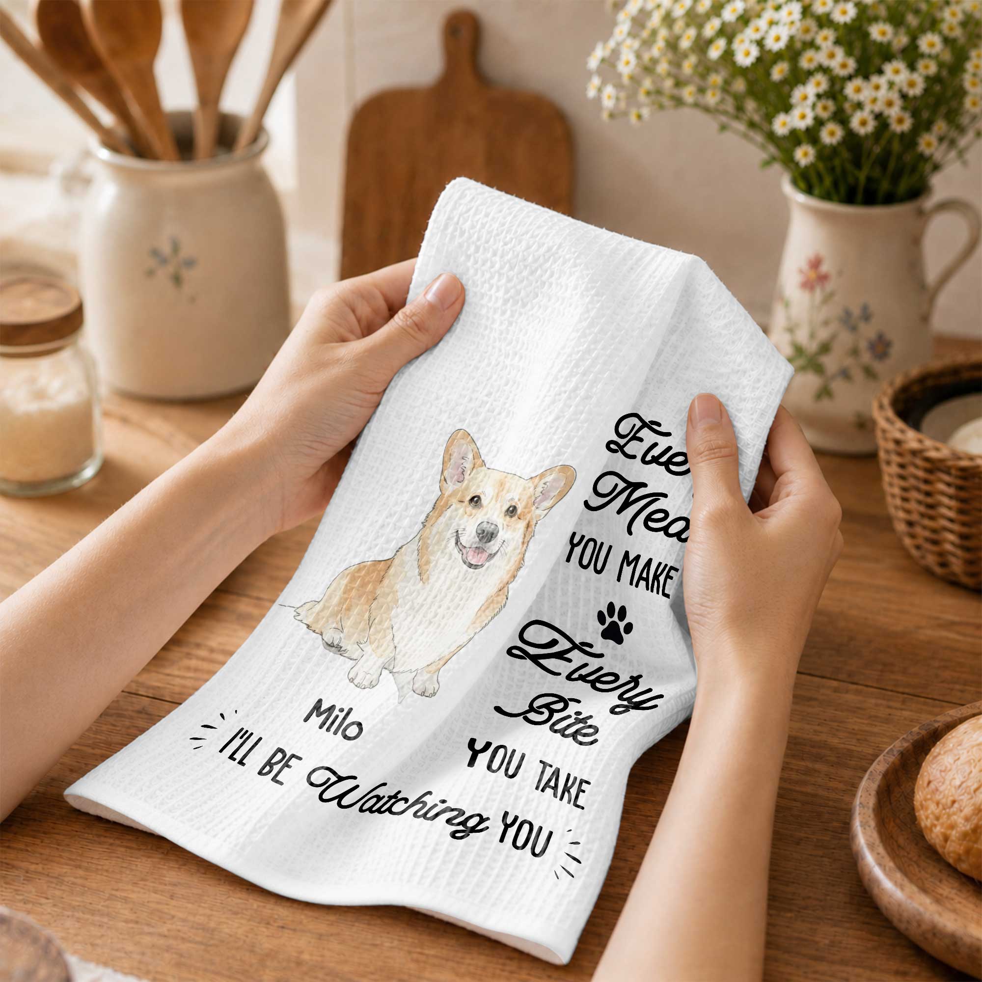 Personalized Corgi Dog Kitchen Towel Custom Gift for Dog Mom