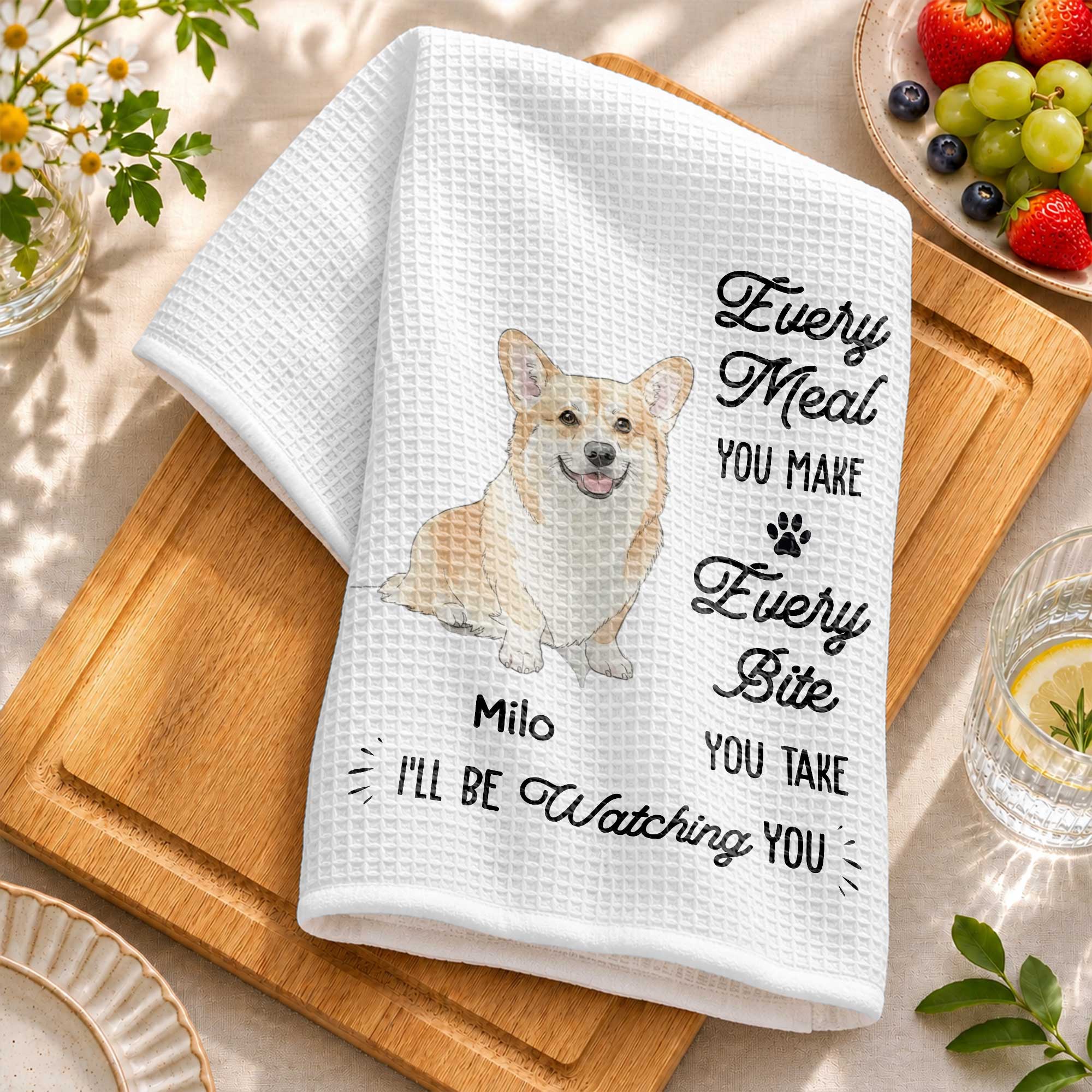 Personalized Corgi Dog Kitchen Towel Custom Gift for Dog Mom
