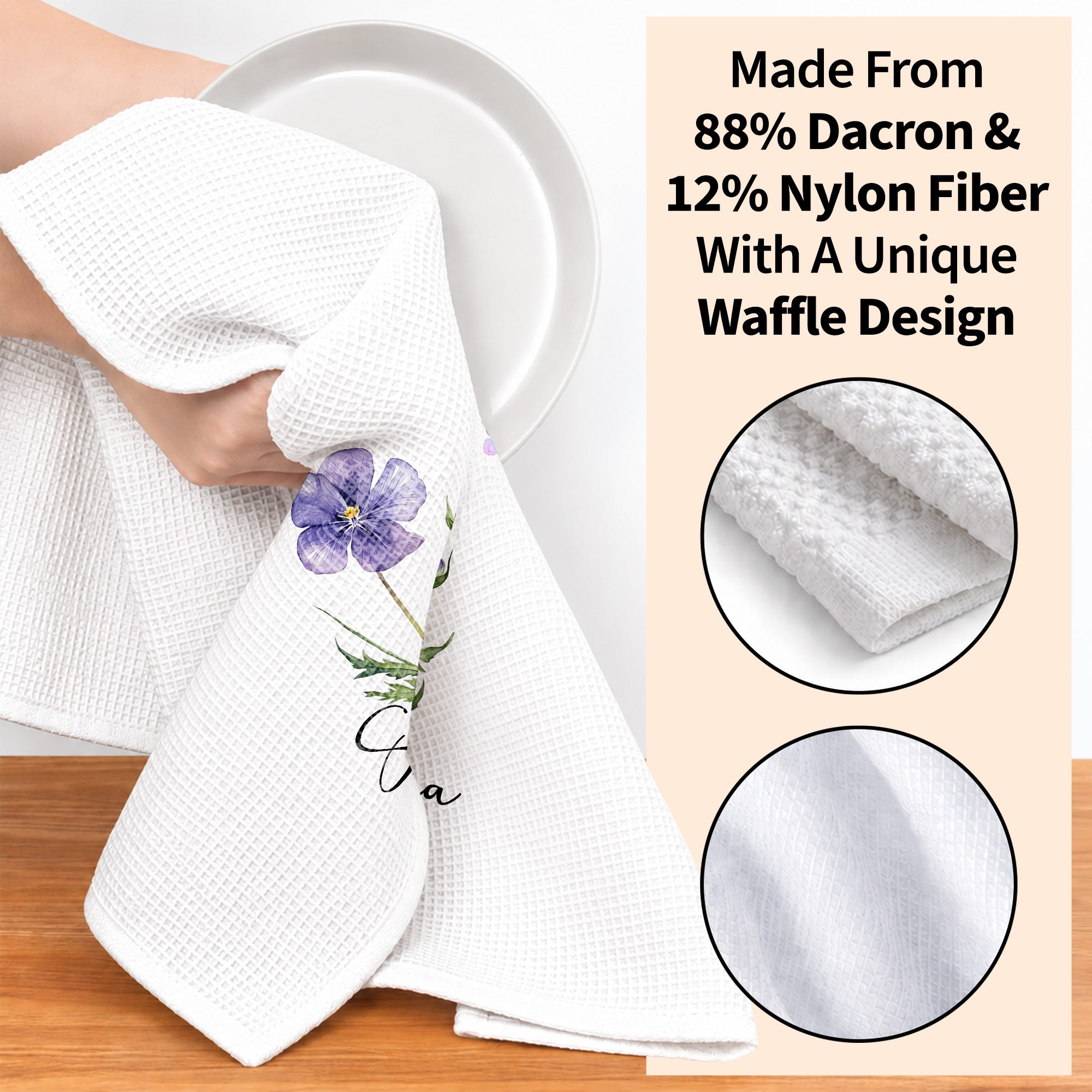 Personalized Birth Month Flower Kitchen Towel with Butterflies Gift for Mom, Bestie, or Daughter