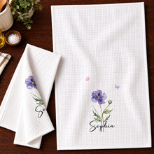 Load image into Gallery viewer, Personalized Birth Month Flower Kitchen Towel with Butterflies Gift for Mom, Bestie, or Daughter
