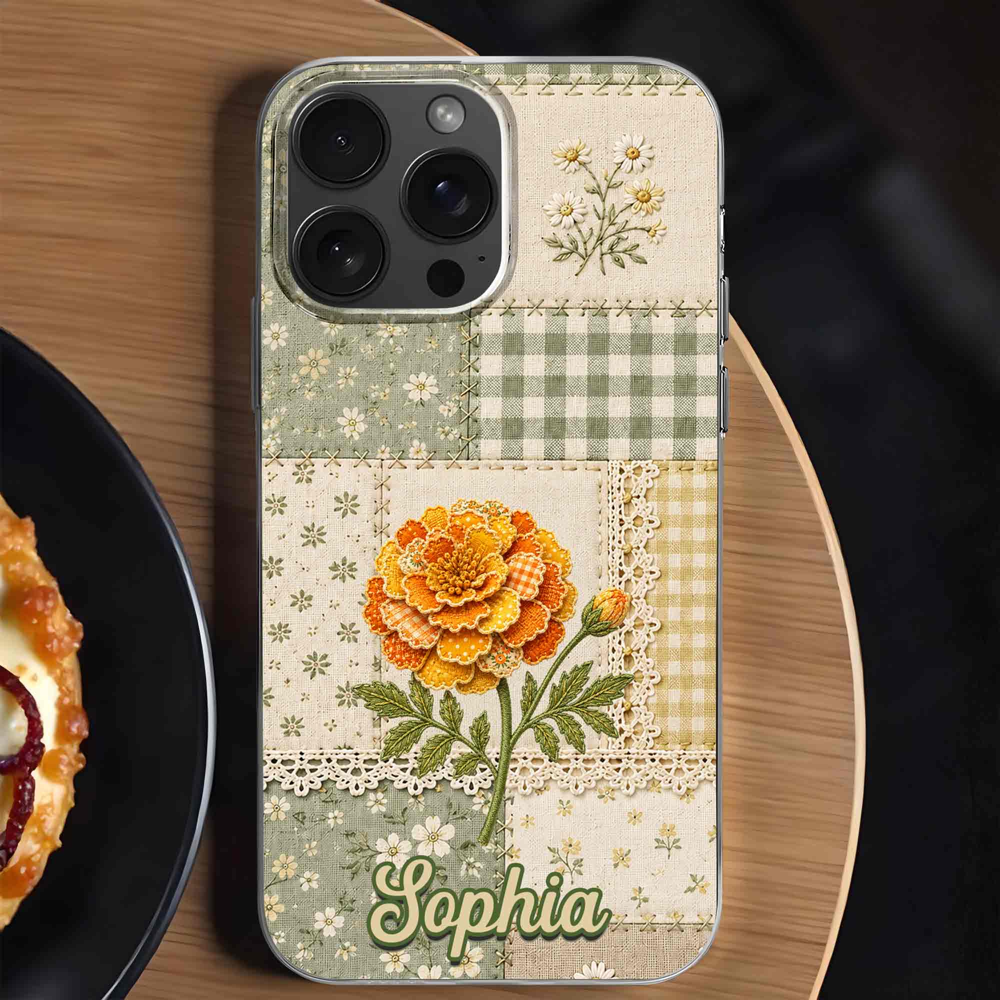 Personalized Clear Phone Case Floral Design Custom Name Gift for Her