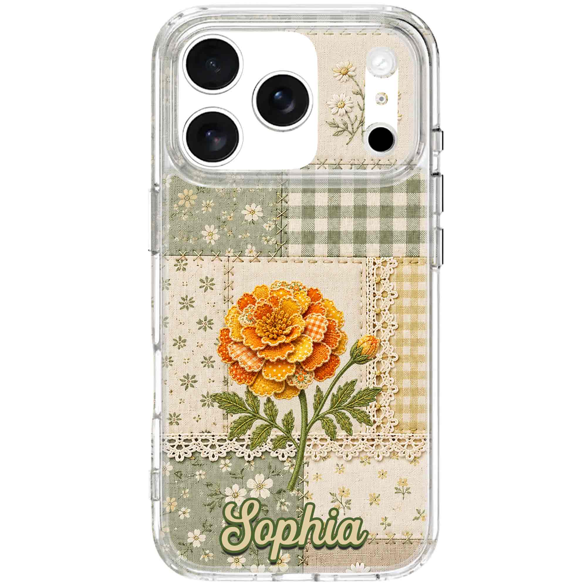 Personalized Clear Phone Case Floral Design Custom Name Gift for Her