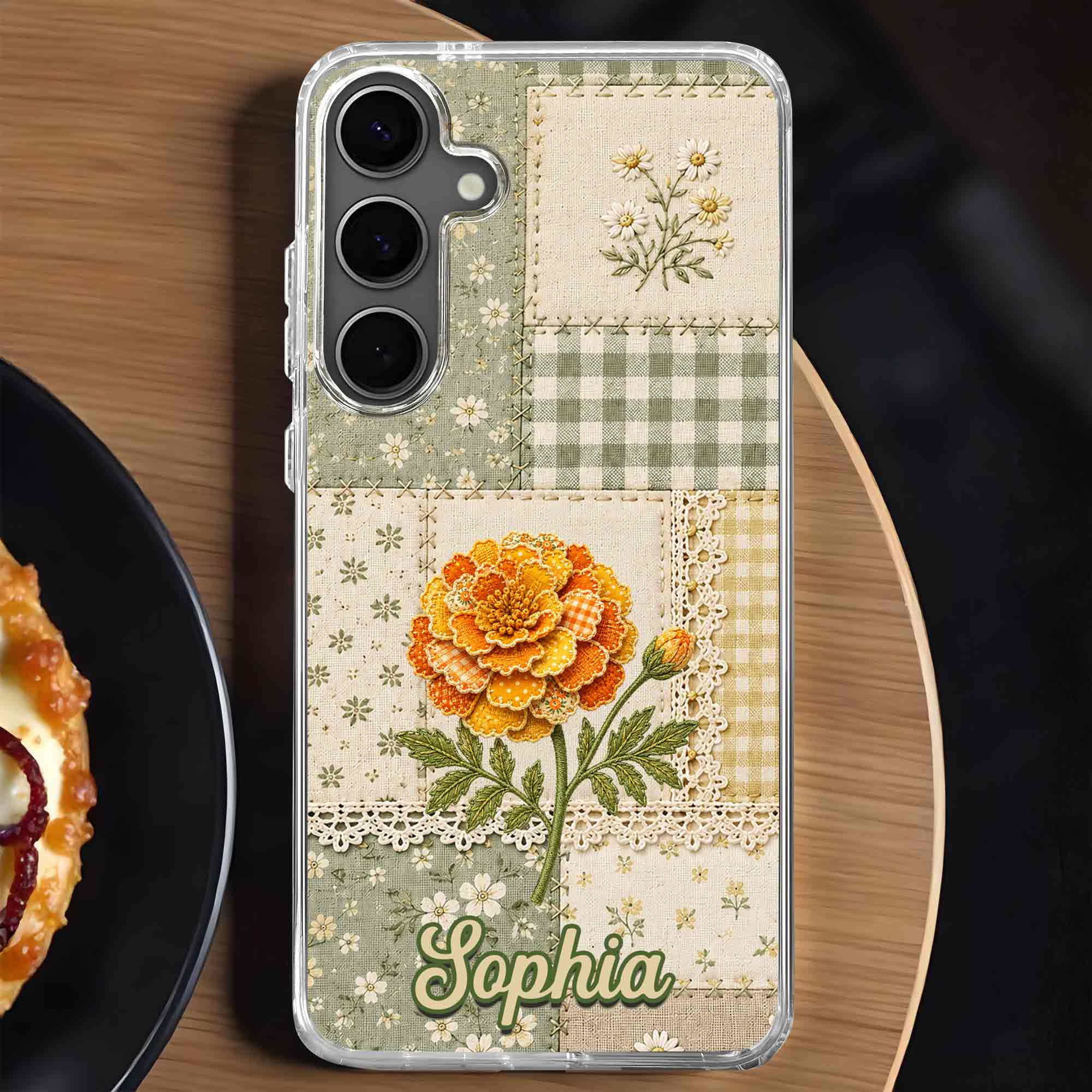 Personalized Clear Phone Case Floral Design Custom Name Gift for Her
