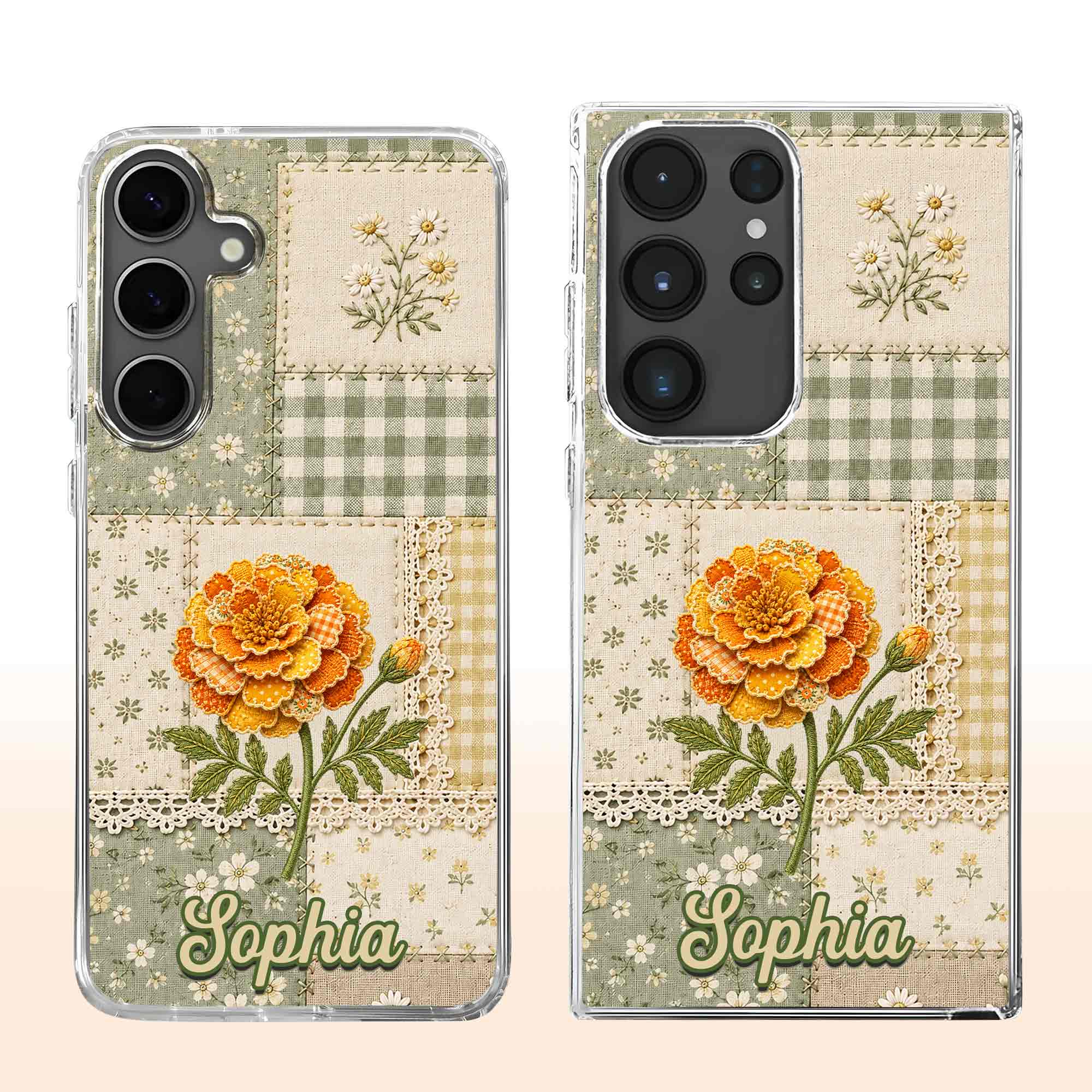 Personalized Clear Phone Case Floral Design Custom Name Gift for Her