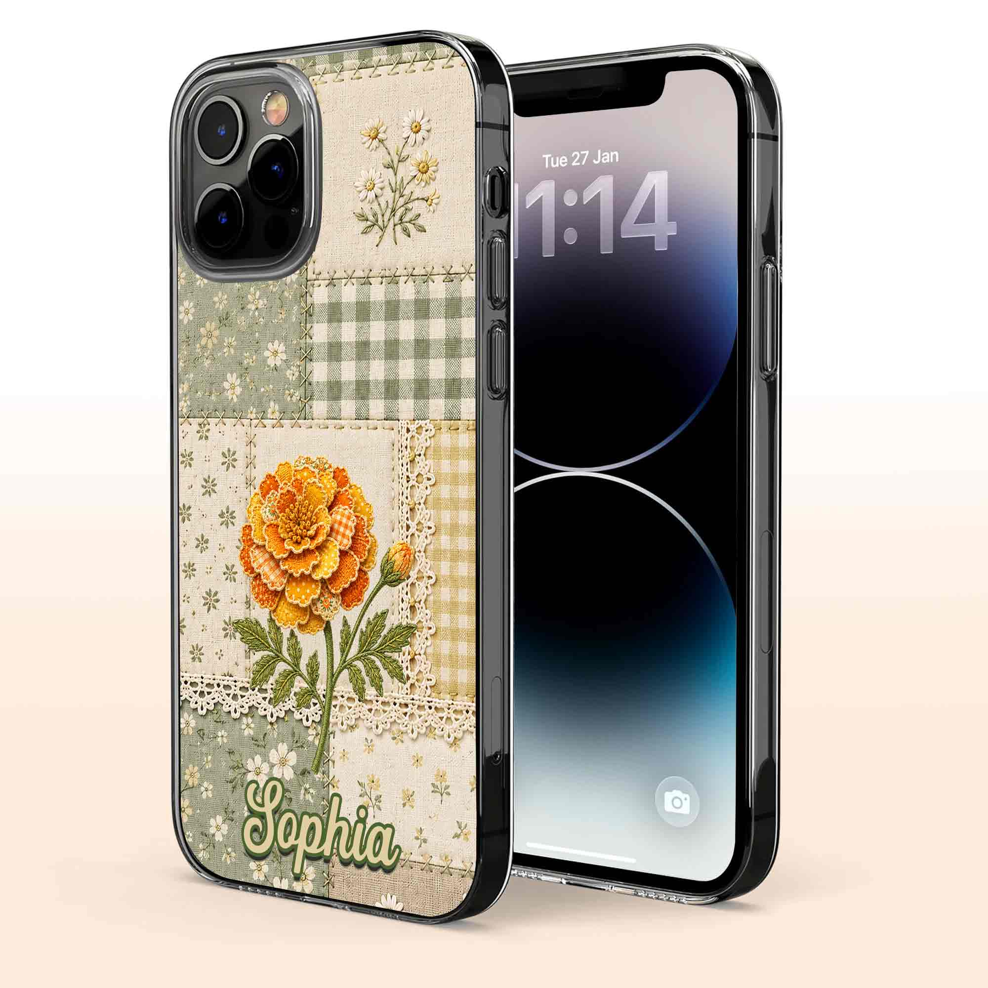 Personalized Clear Phone Case Floral Design Custom Name Gift for Her