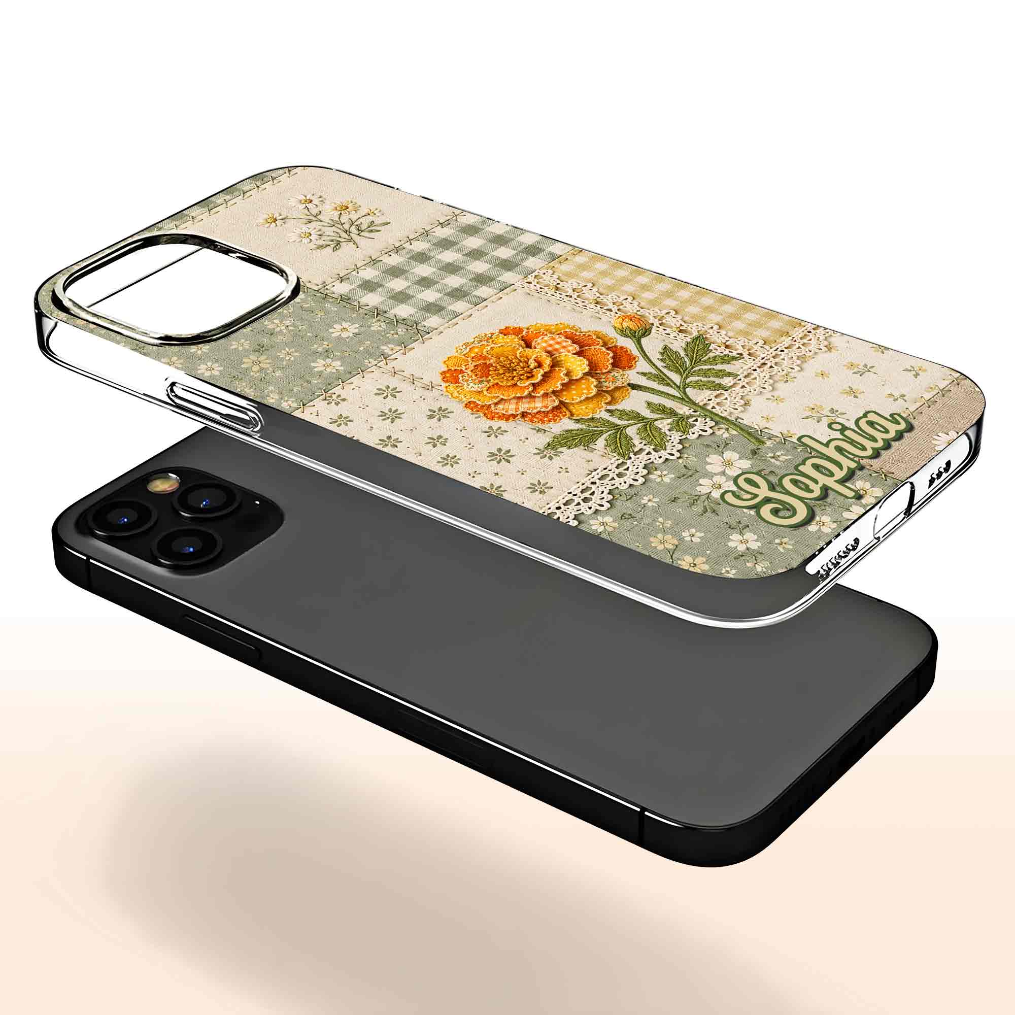 Personalized Clear Phone Case Floral Design Custom Name Gift for Her