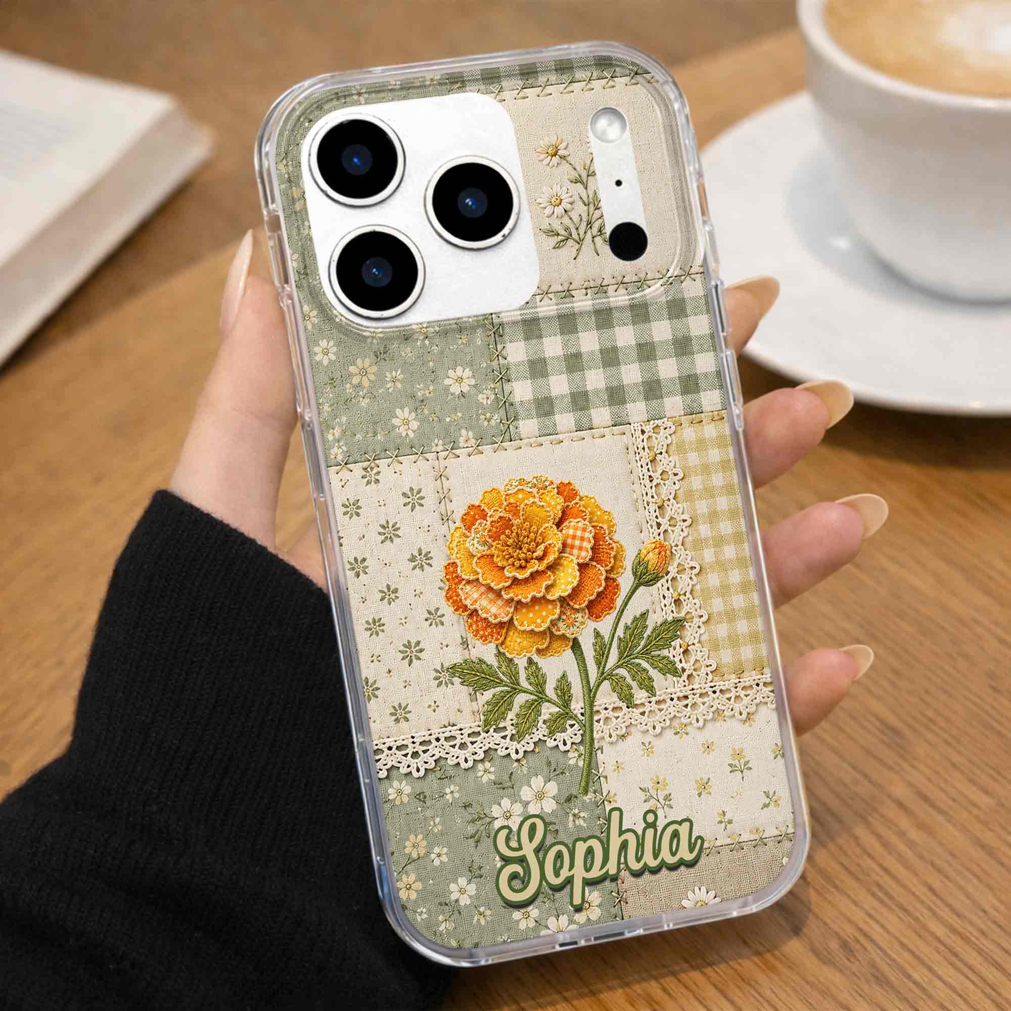 Personalized Clear Phone Case Floral Design Custom Name Gift for Her