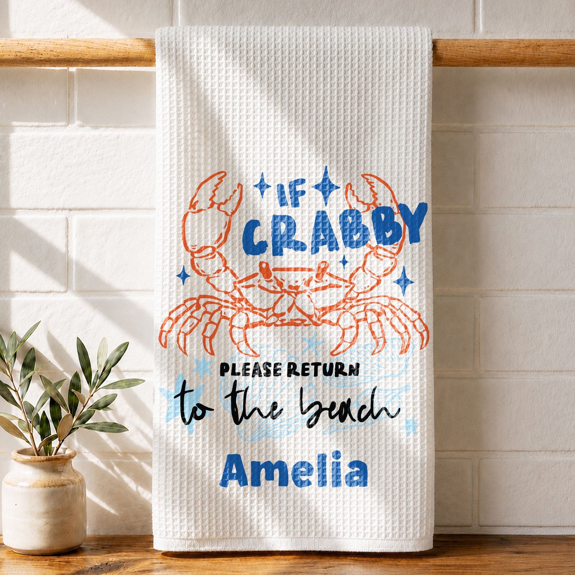 Personalized Kitchen Towel Custom Crab Design Gift for Beach Lovers