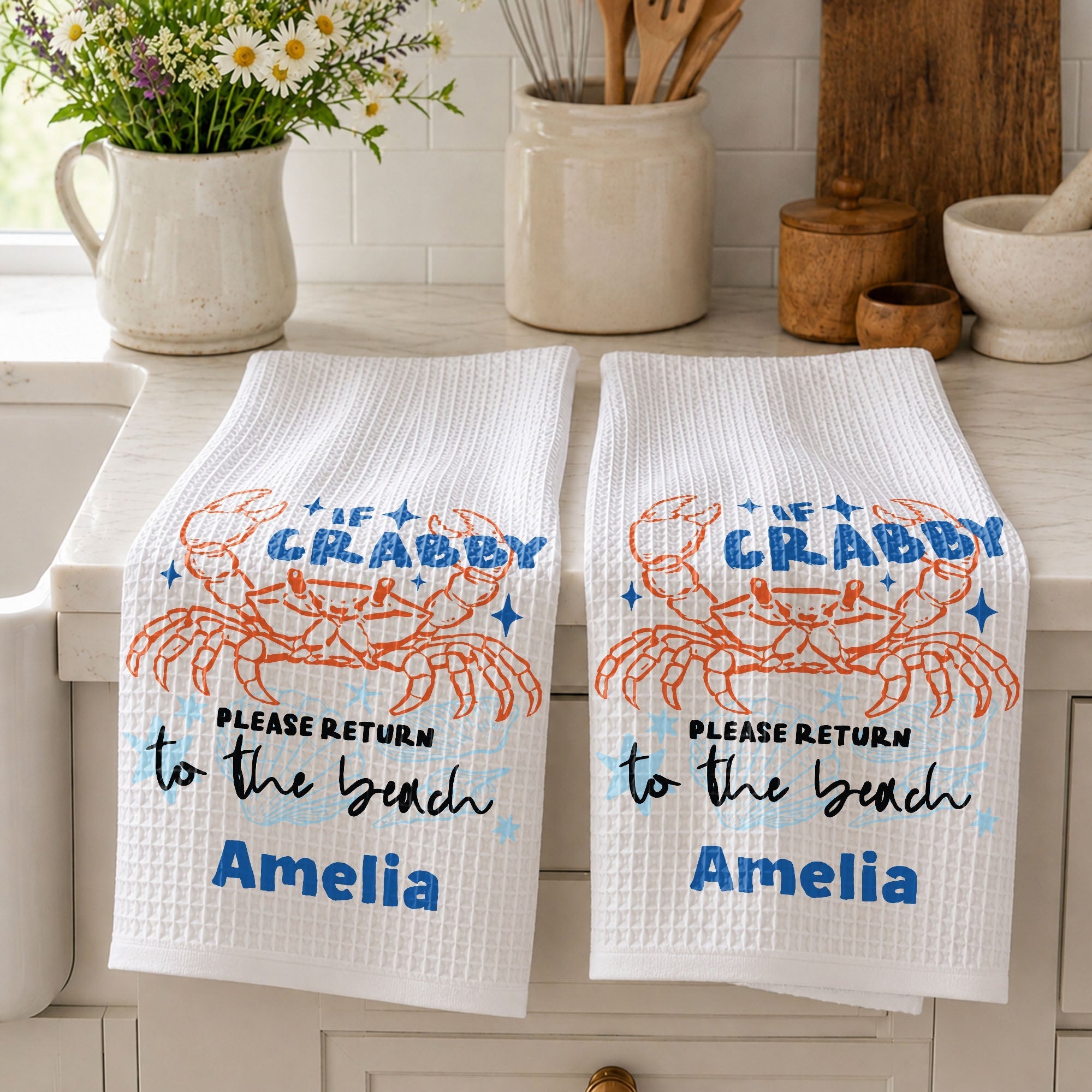 Personalized Kitchen Towel Custom Crab Design Gift for Beach Lovers