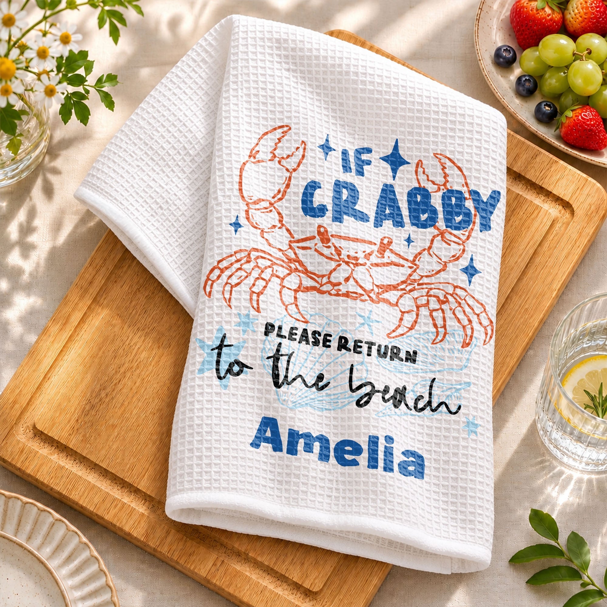 Personalized Kitchen Towel Custom Crab Design Gift for Beach Lovers