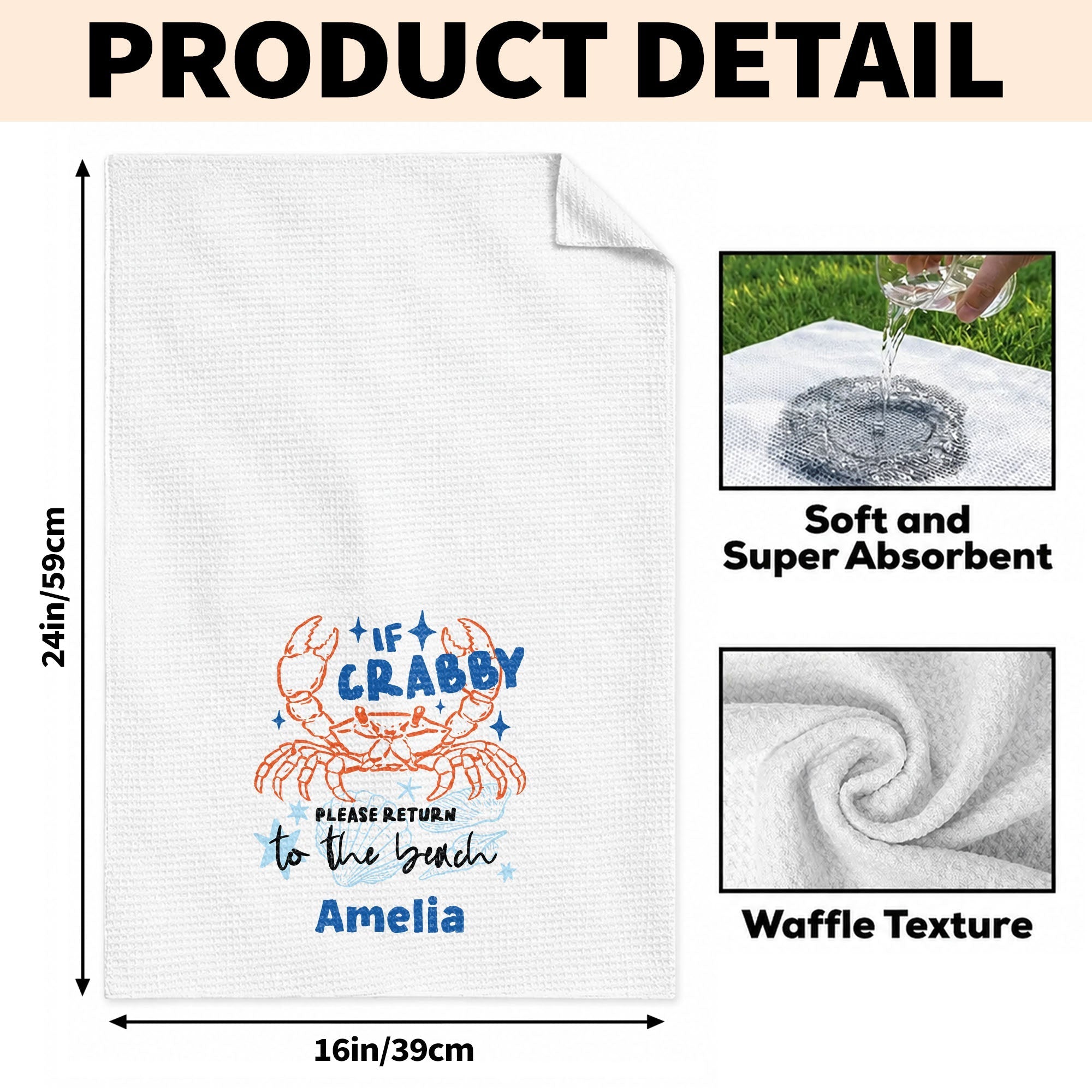 Personalized Kitchen Towel Custom Crab Design Gift for Beach Lovers
