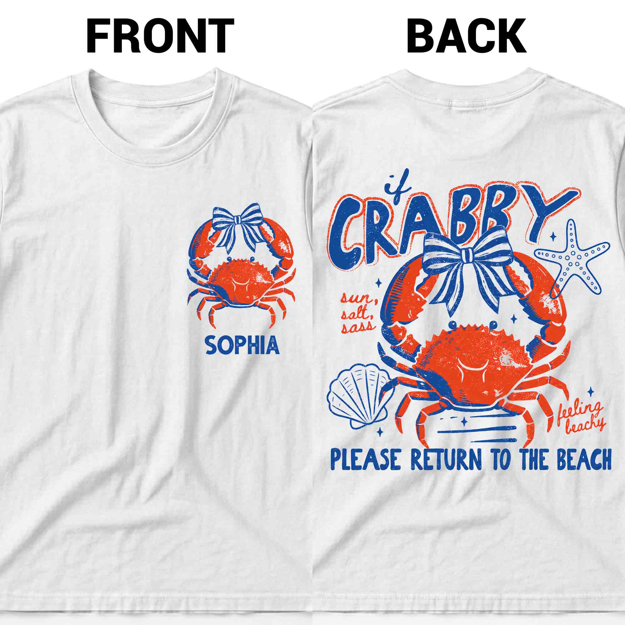 Personalized Beach T-Shirt Custom Name Crabby Design for Girls