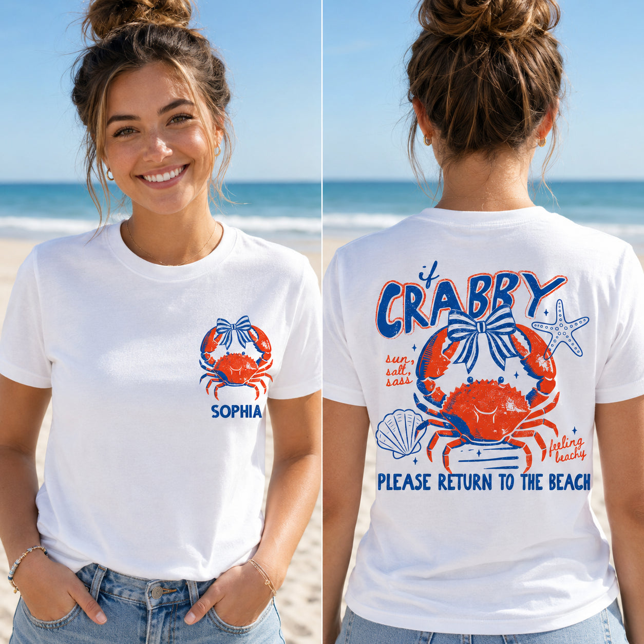 Personalized Beach T-Shirt Custom Name Crabby Design for Girls
