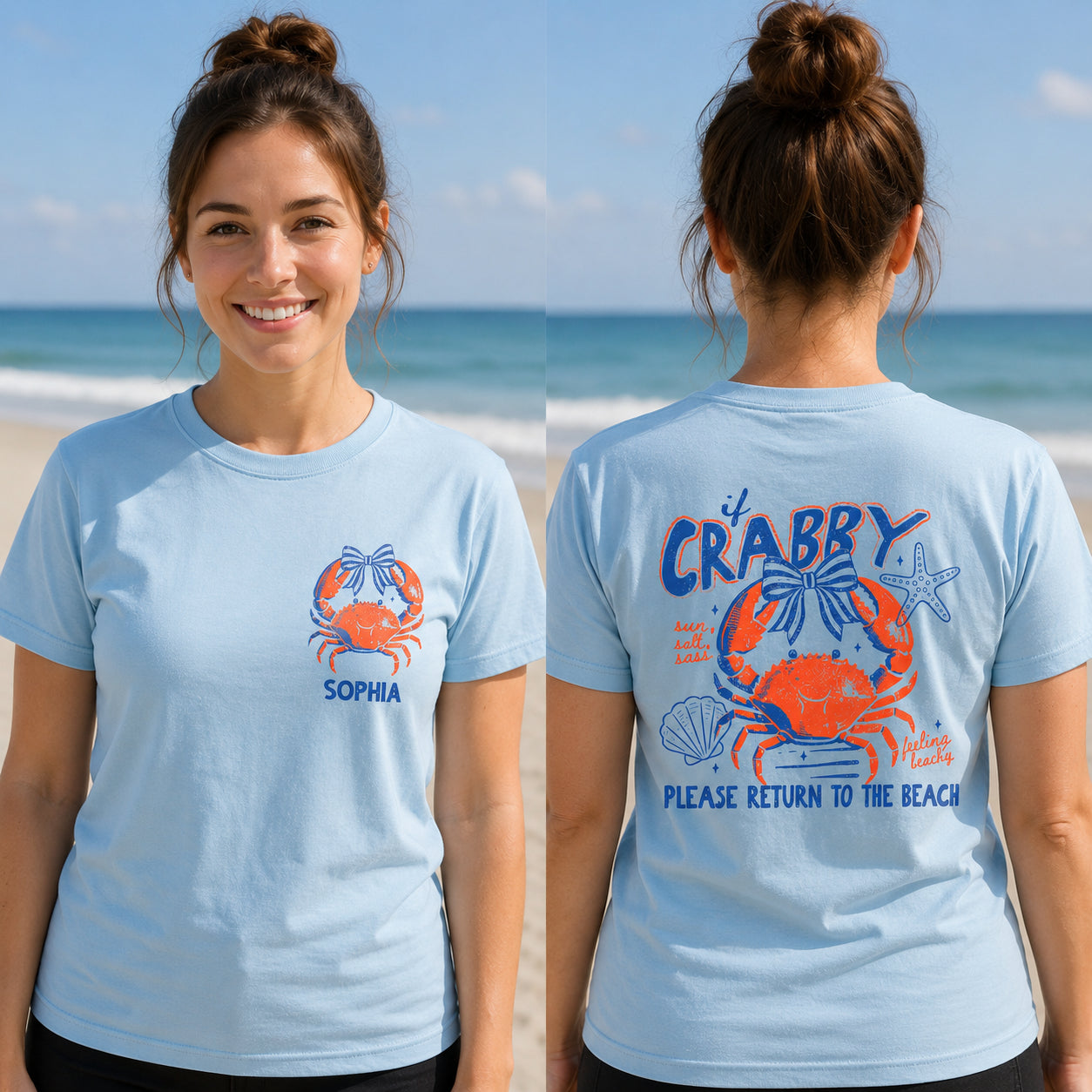 Personalized Beach T-Shirt Custom Name Crabby Design for Girls