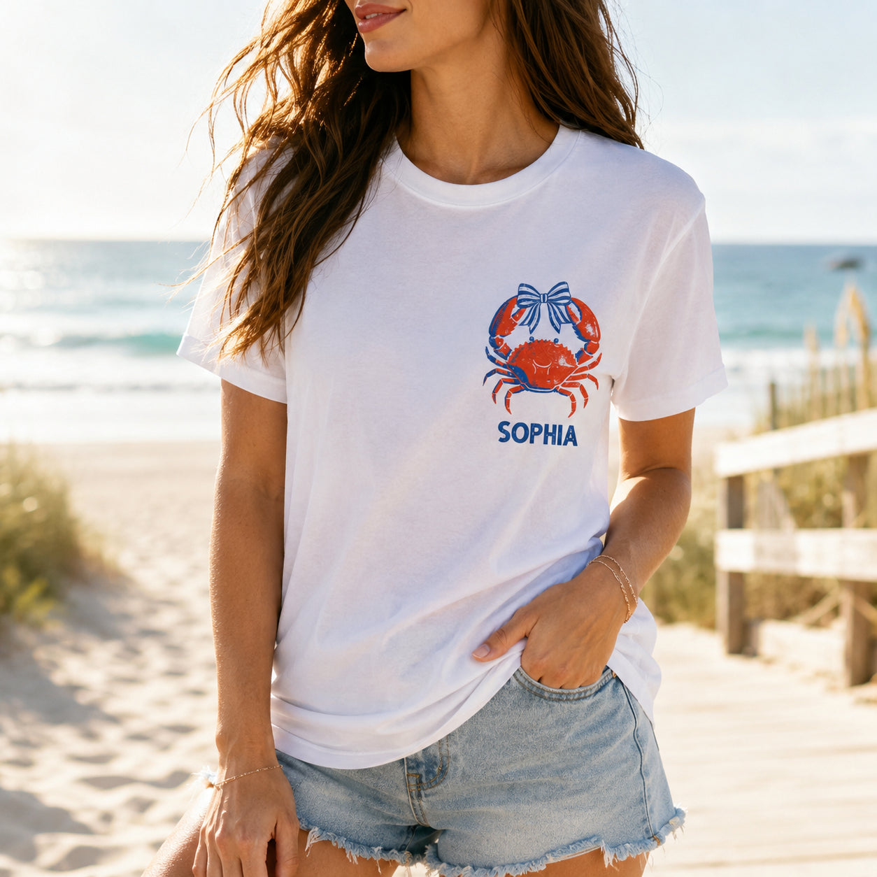 Personalized Beach T-Shirt Custom Name Crabby Design for Girls