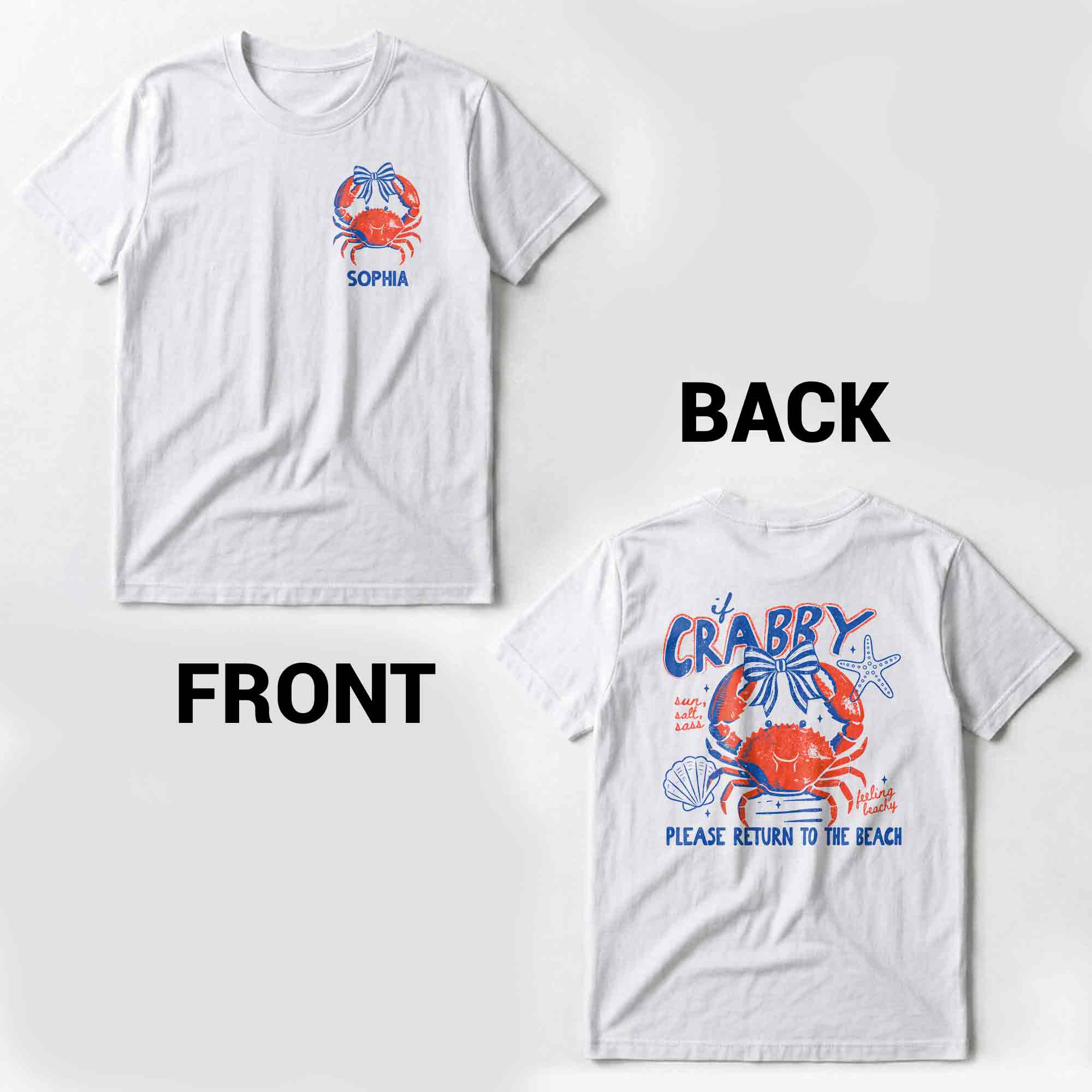 Personalized Beach T-Shirt Custom Name Crabby Design for Girls