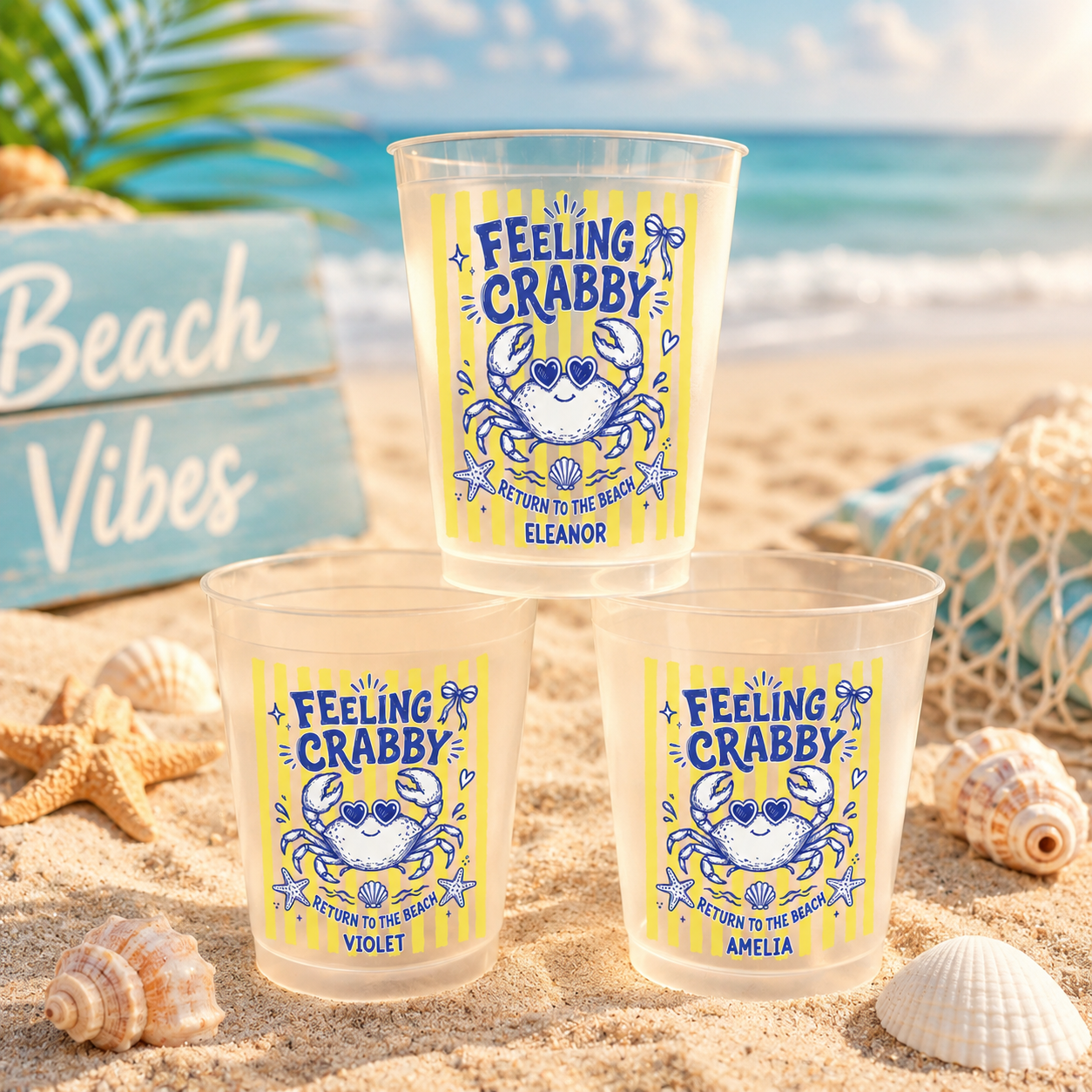 Personalized Frosted Cups Custom Name Crab Beach Party Gift