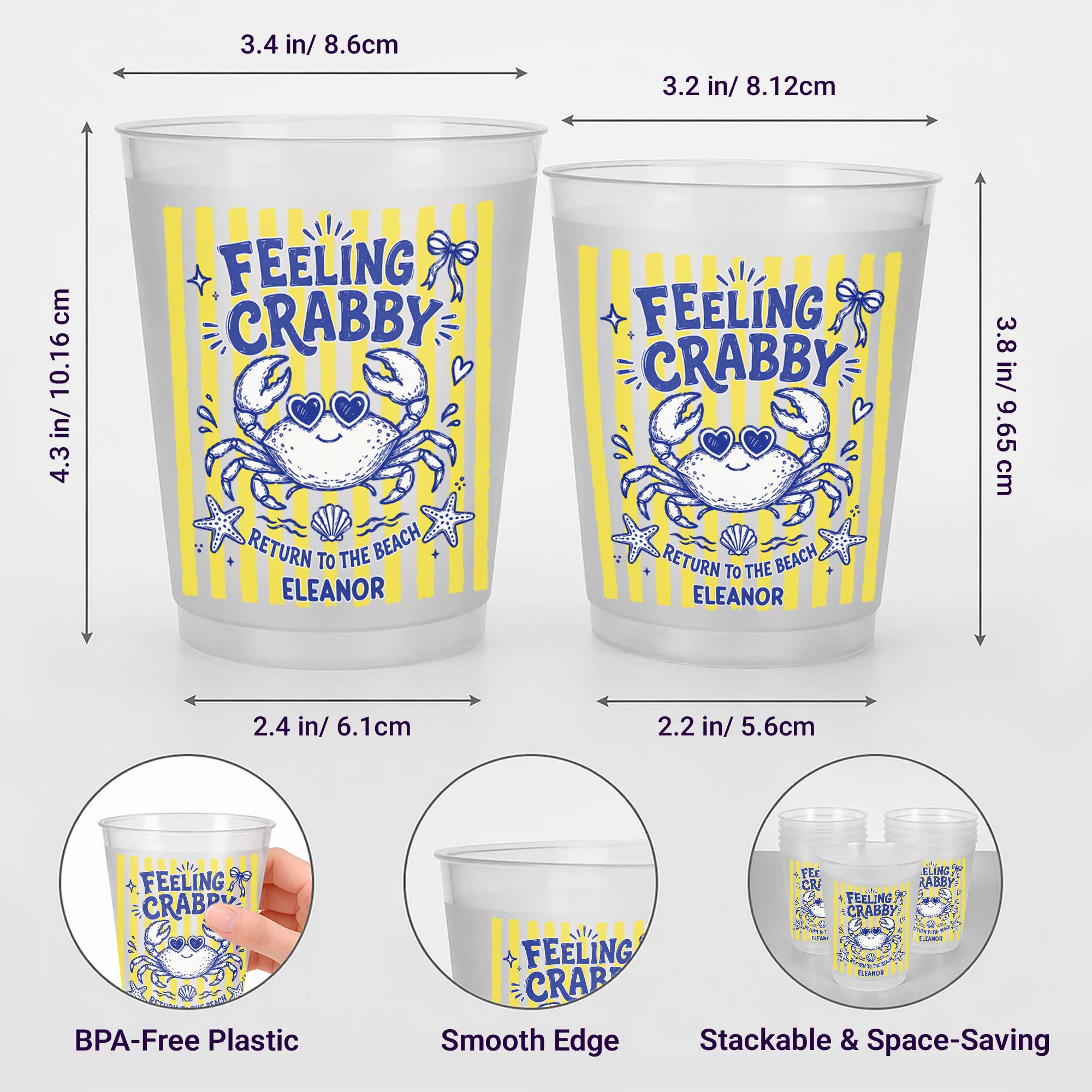 Personalized Frosted Cups Custom Name Crab Beach Party Gift