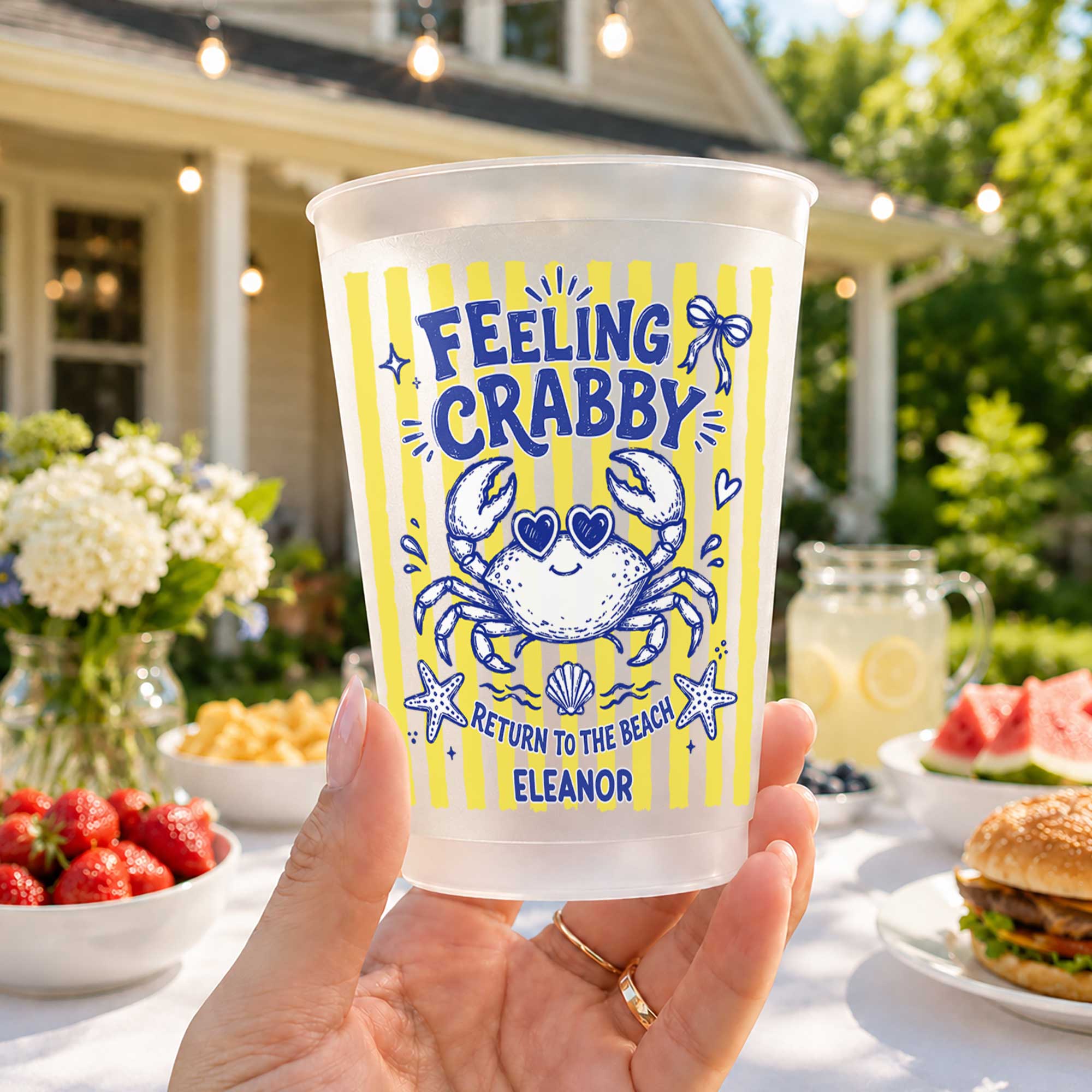 Personalized Frosted Cups Custom Name Crab Beach Party Gift