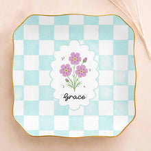 Load image into Gallery viewer, Personalized Lace Jewelry Dish with Birth Month Flowers Gift for Women
