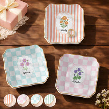 Load image into Gallery viewer, Personalized Lace Jewelry Dish with Birth Month Flowers Gift for Women
