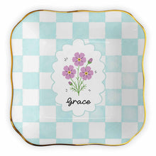 Load image into Gallery viewer, Personalized Lace Jewelry Dish with Birth Month Flowers Gift for Women
