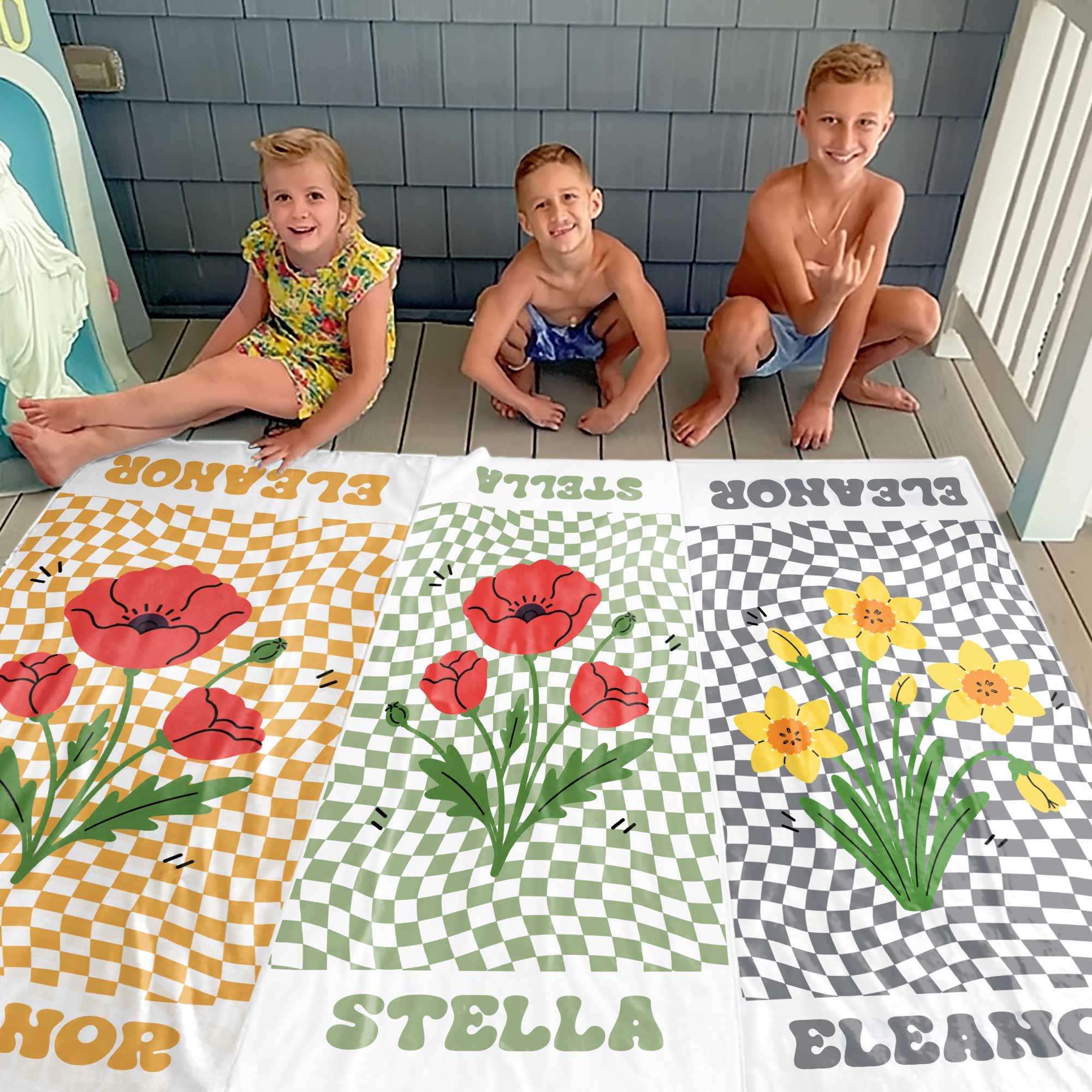 Personalized Beach Towel Custom Name Birth Month Flowers Gift for Mom