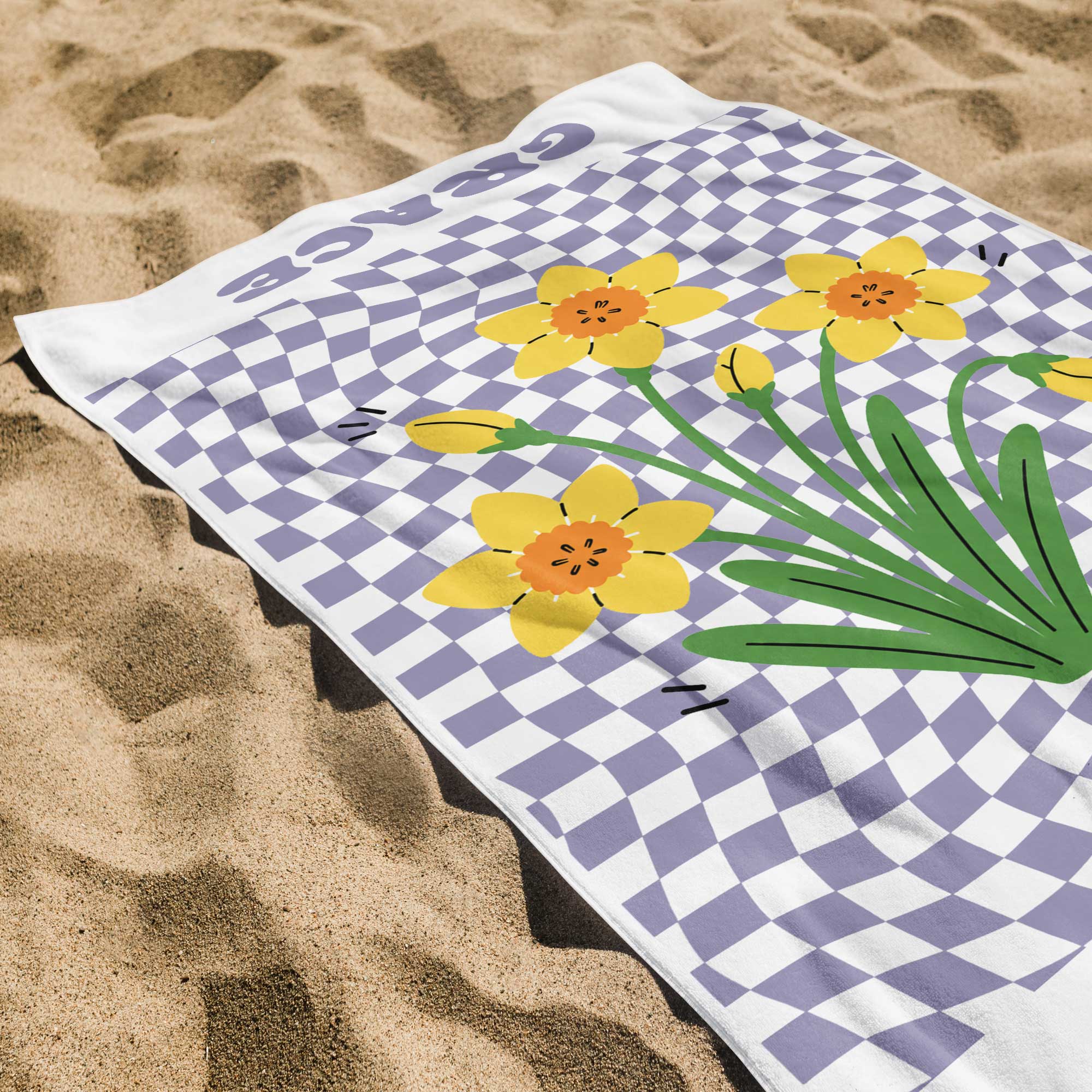 Personalized Beach Towel Custom Name Birth Month Flowers Gift for Mom