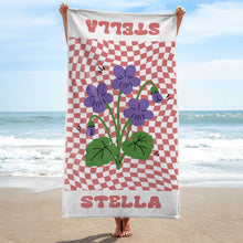 Load image into Gallery viewer, Personalized Beach Towel Custom Name Birth Month Flowers Gift for Mom

