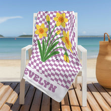 Load image into Gallery viewer, Personalized Beach Towel Custom Name Birth Month Flowers Gift for Mom
