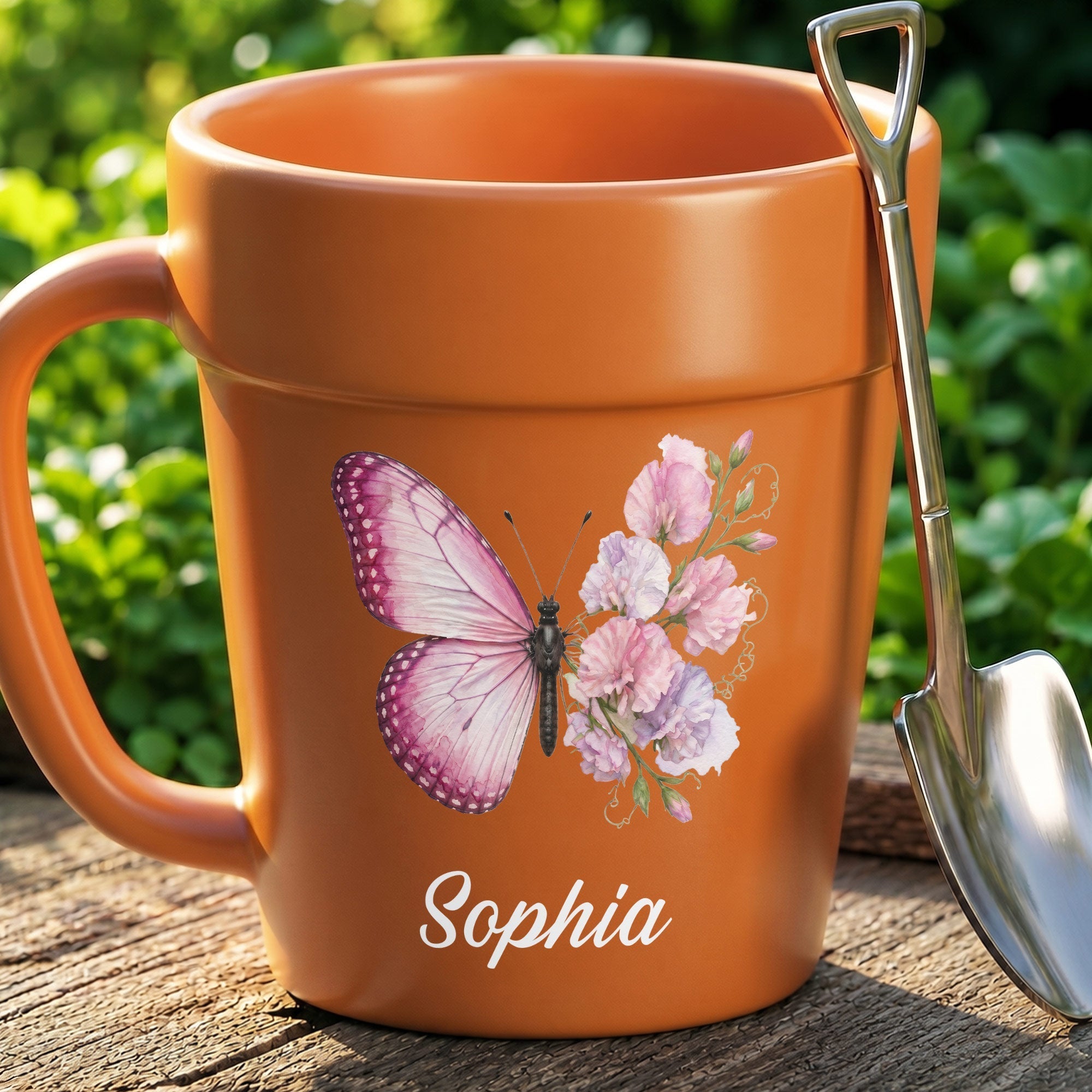 Personalized Plant Pot Ceramic Mug Custom Butterfly Gift for Her