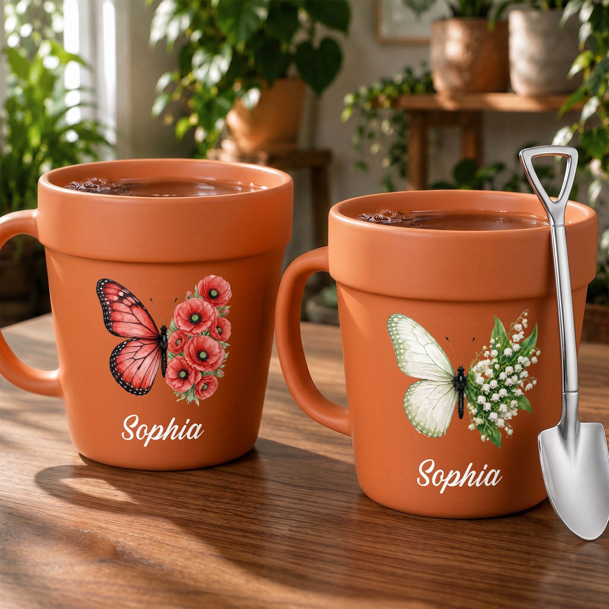 Personalized Plant Pot Ceramic Mug Custom Butterfly Gift for Her