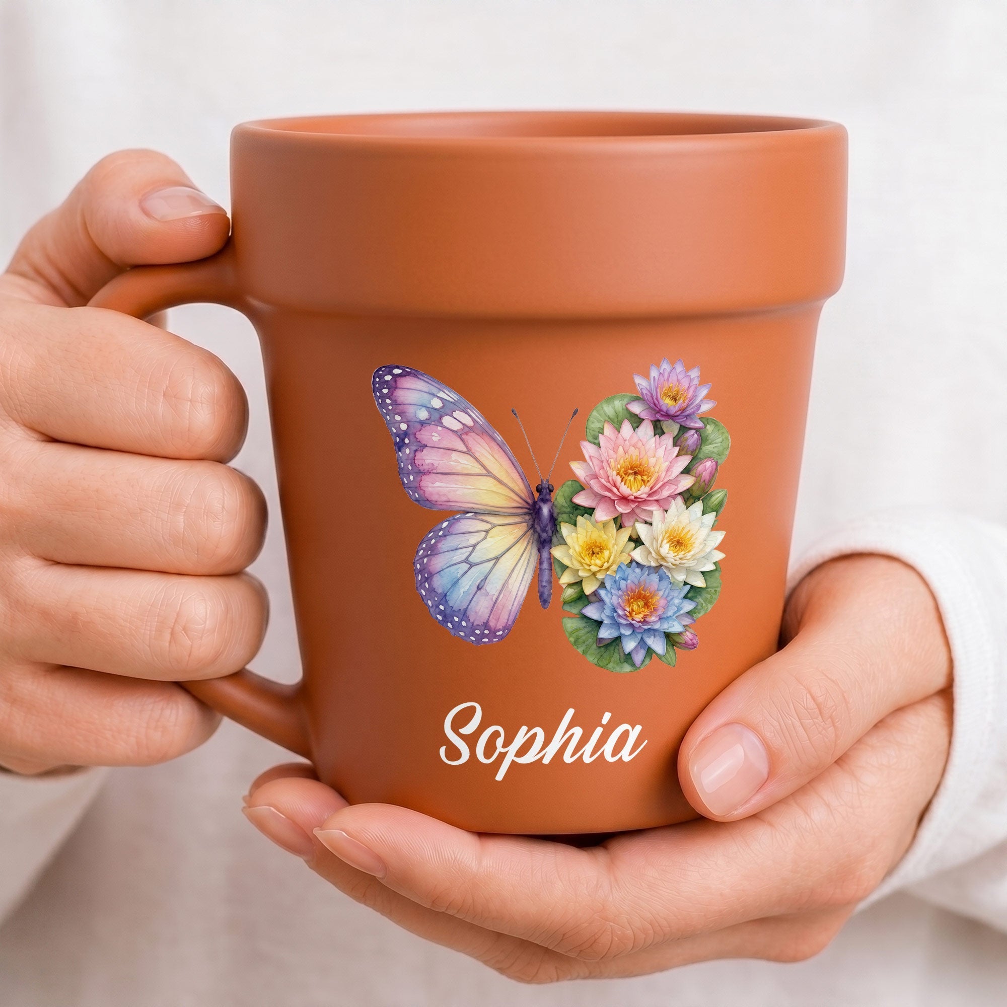 Personalized Plant Pot Ceramic Mug Custom Butterfly Gift for Her