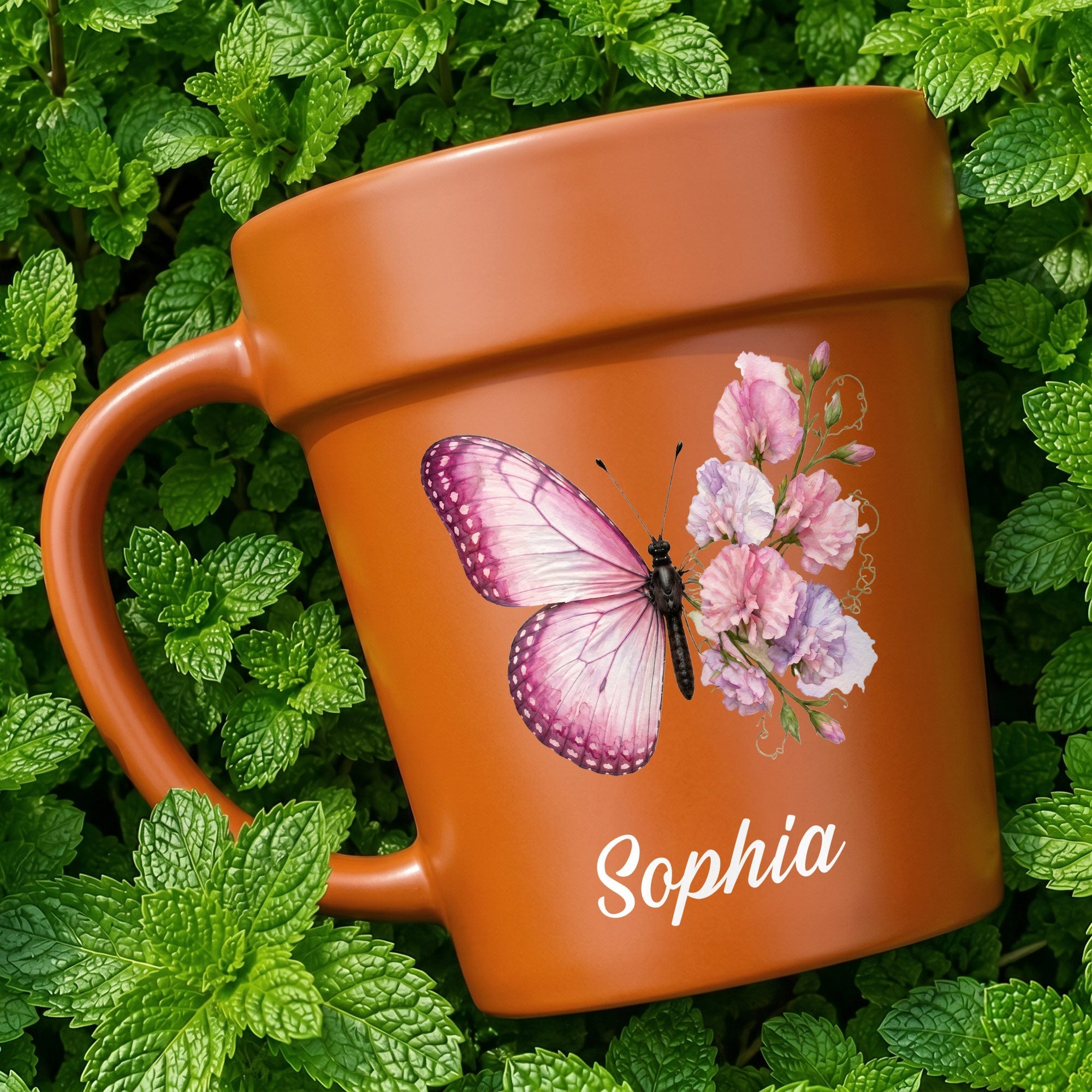 Personalized Plant Pot Ceramic Mug Custom Butterfly Gift for Her